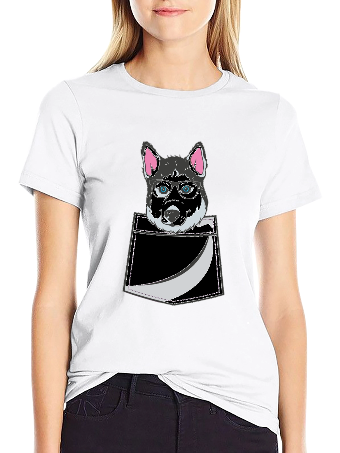 Black Cool Dog in Pocket T-Shirt - Stylish Graphic Tee view 9