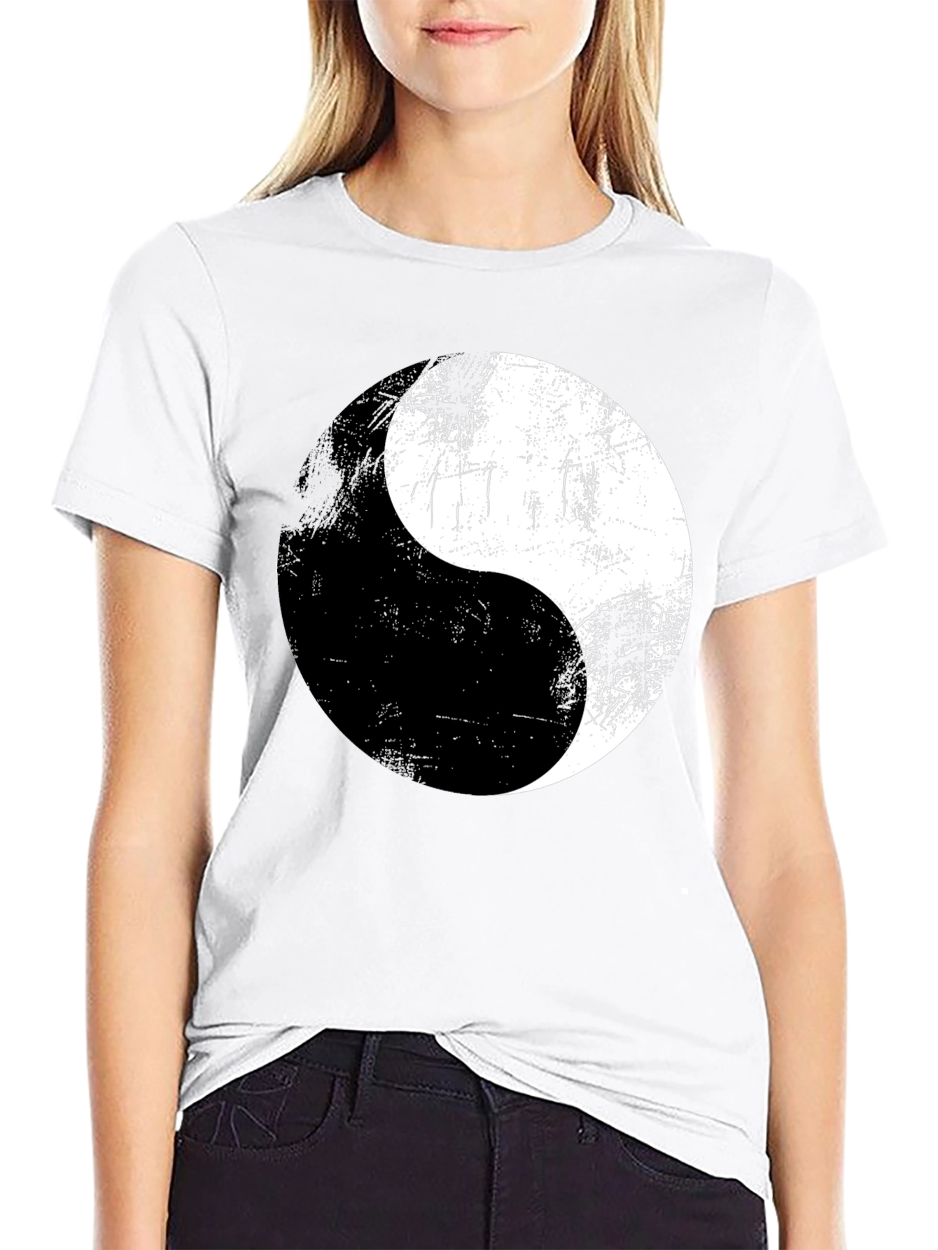 Black Yin Yang Graphic Print Men's T-Shirt view 9
