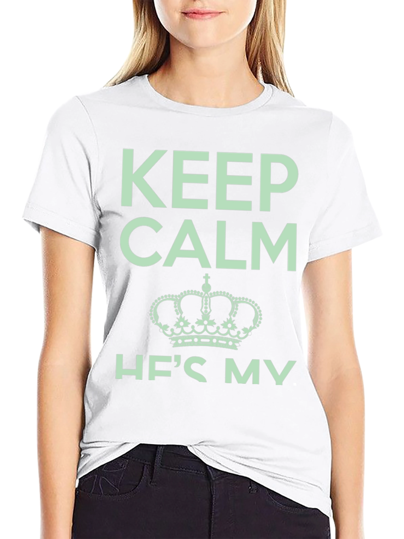 Black Keep Calm He's My King Black T-Shirt view 9
