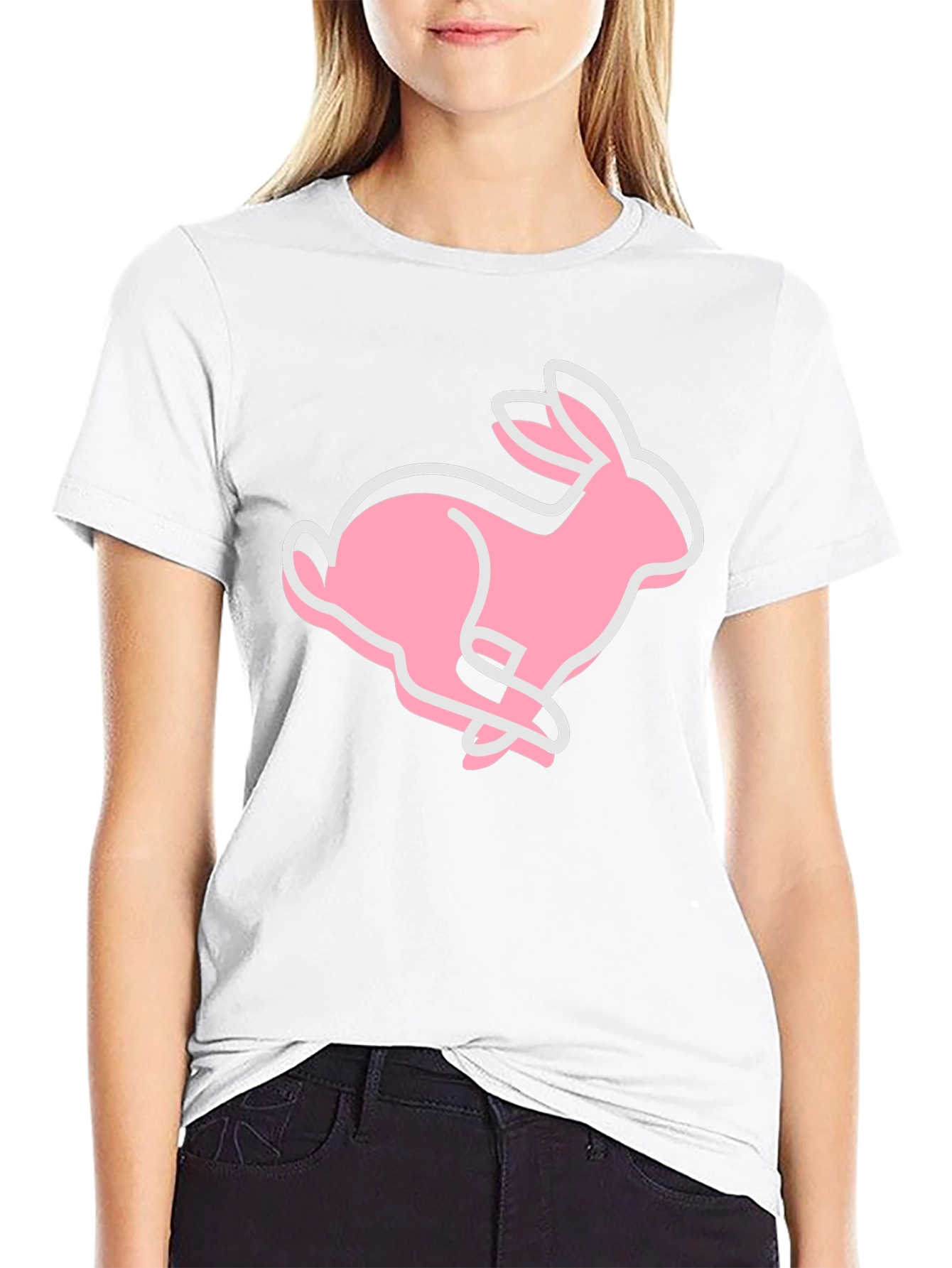 Black Pink Bunny Graphic Tee - Soft Cotton Blend view 9