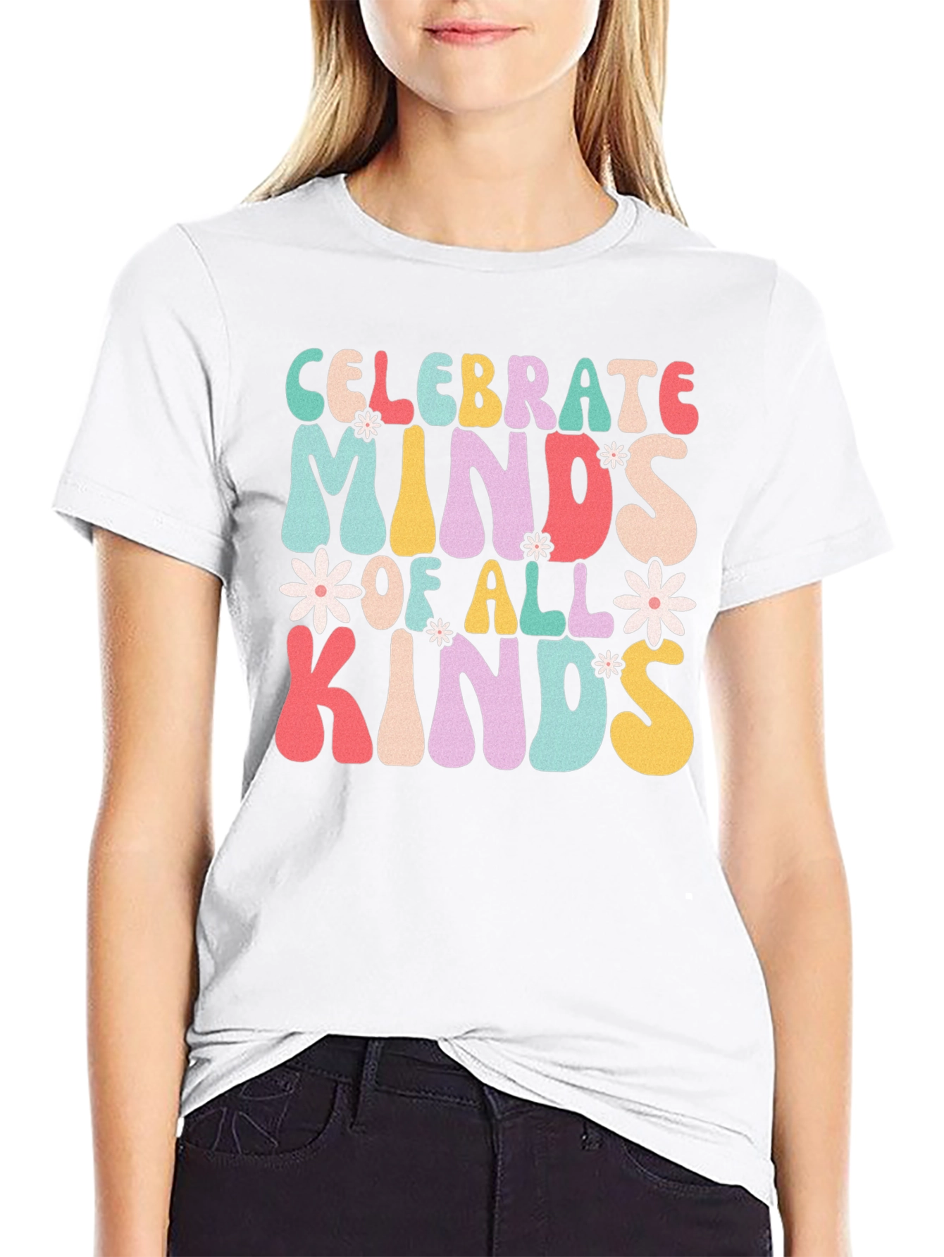 Black Celebrate Minds T-Shirt, Retro Design view 9