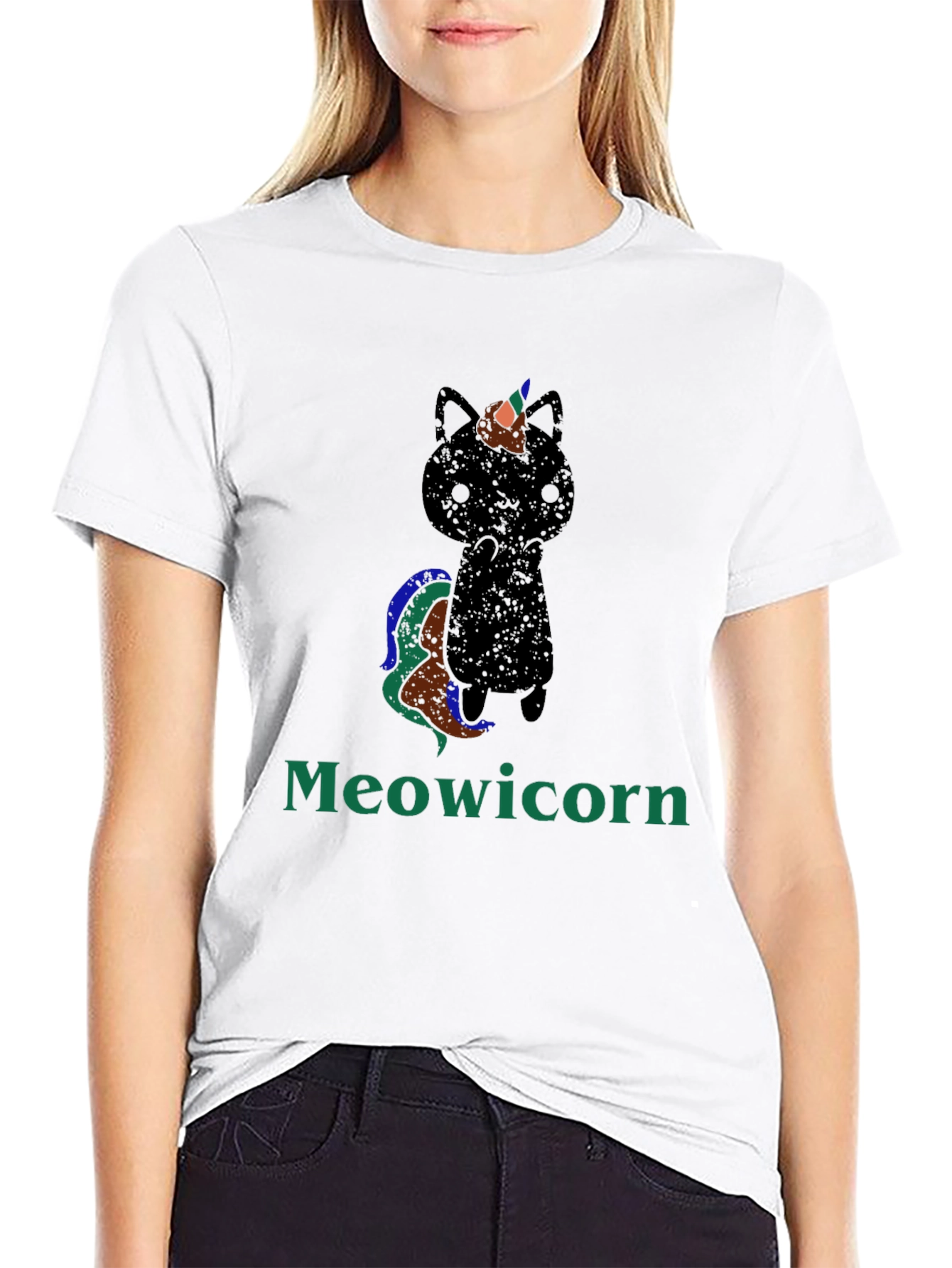Black Meowicorn T-Shirt - Quirky Cat Unicorn Tee view 9