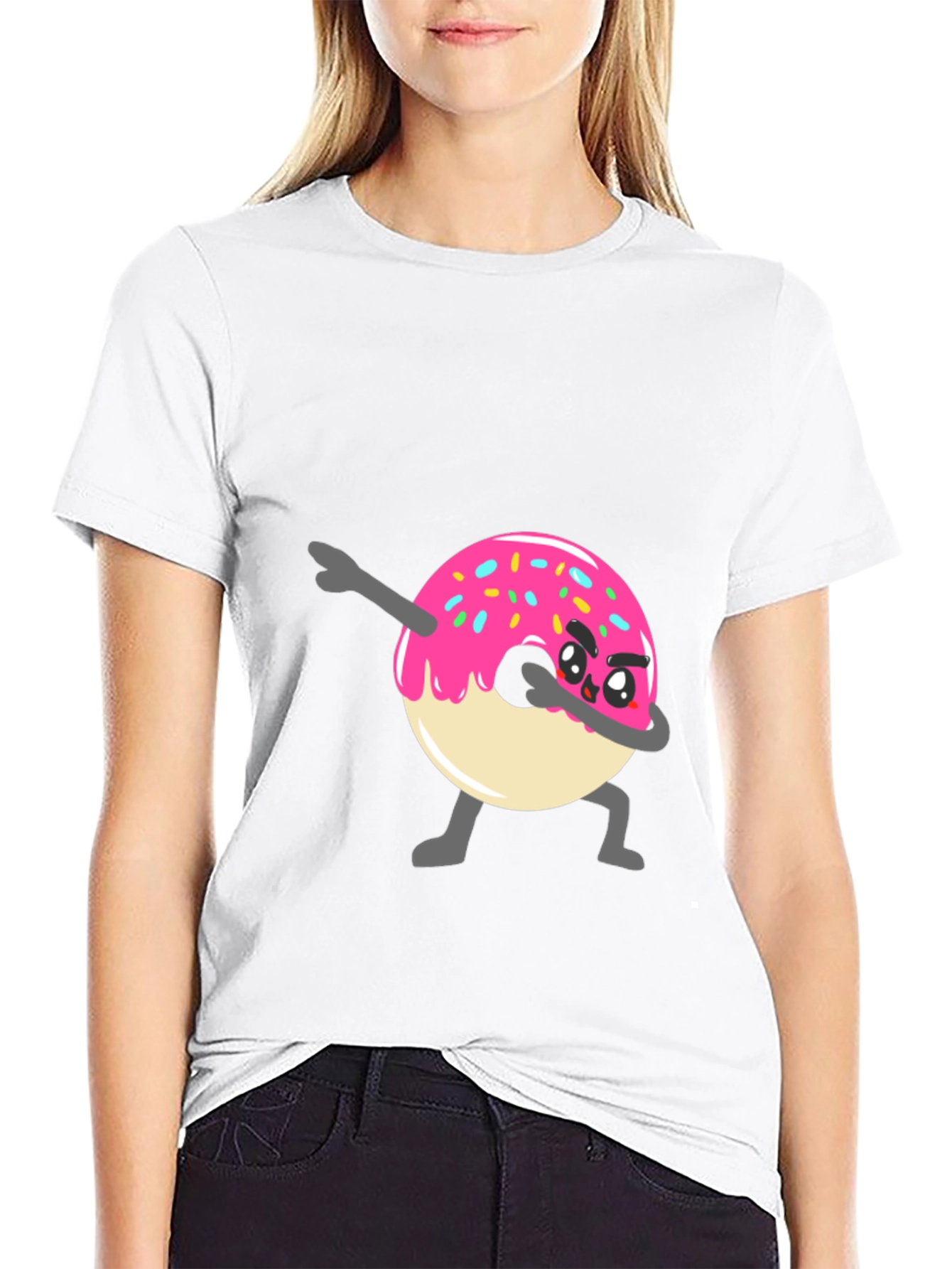 Black Dabbing Donut Graphic Tee - Funny Cartoon T-Shirt view 9
