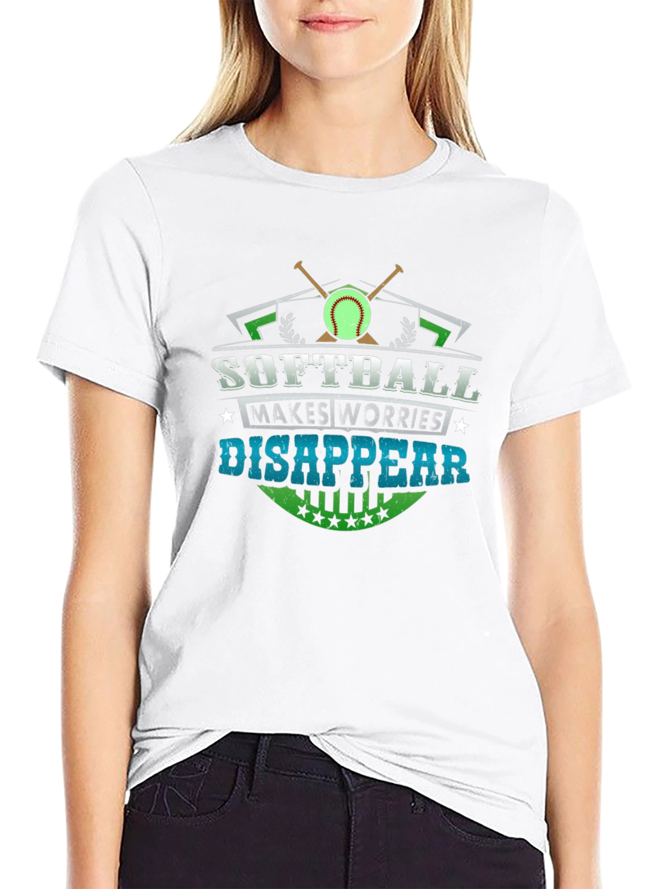 Black Softball Makes Worries Disappear Graphic T-Shirt view 9