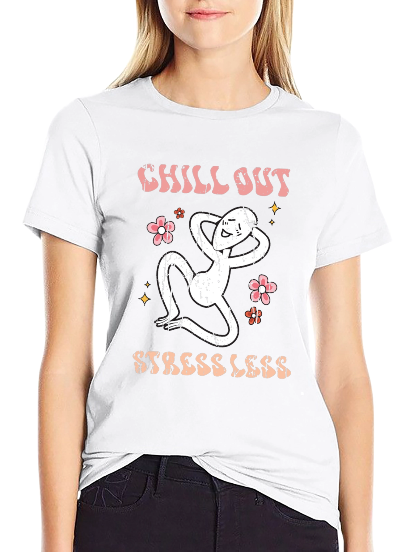 Black Chill Out Stress Less Graphic Tee view 9
