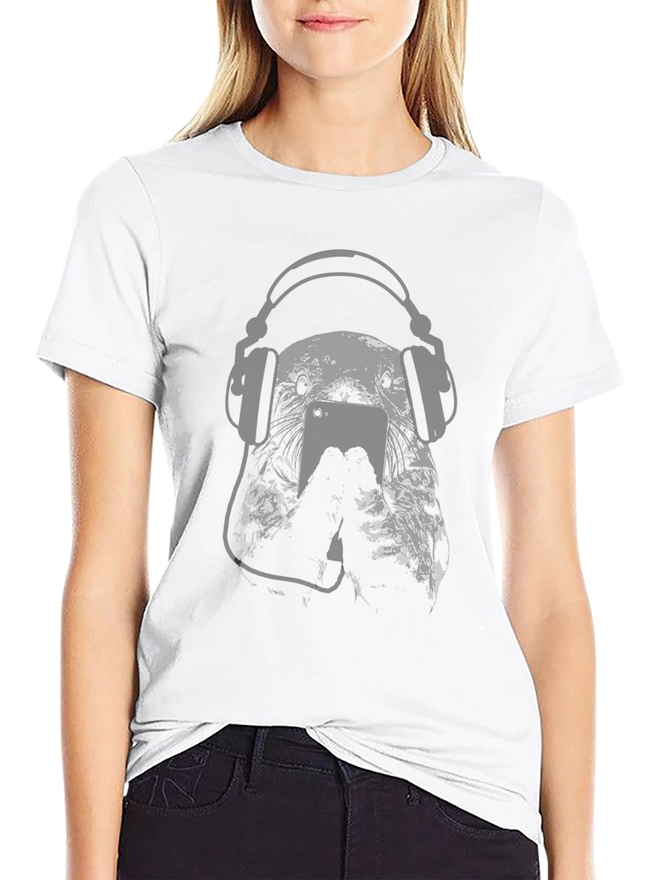Black DJ Dog Graphic Tee - Black Cotton T-Shirt view 9