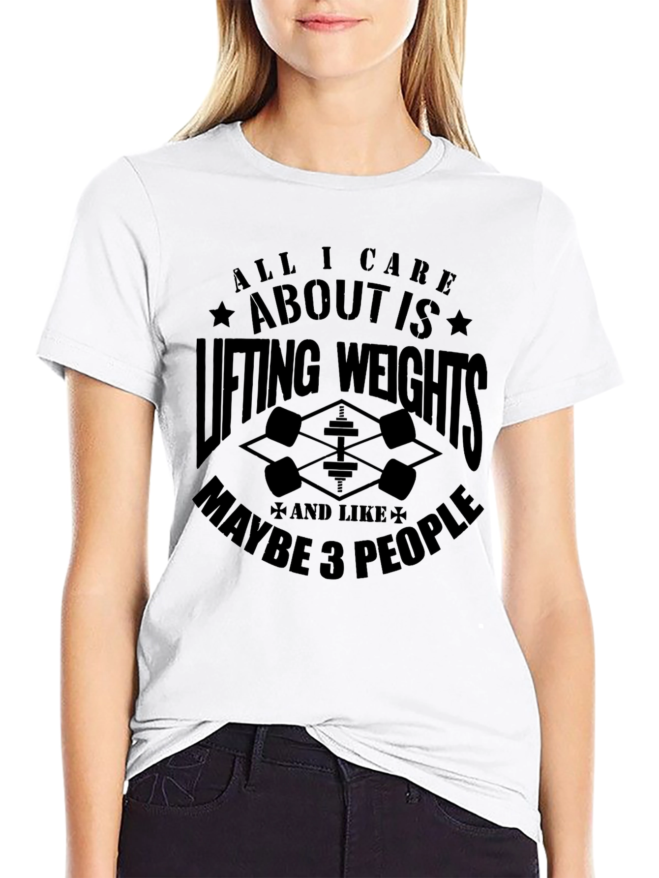 Black Funny Weightlifting T-Shirt - Lifting Weights and 3 People view 9