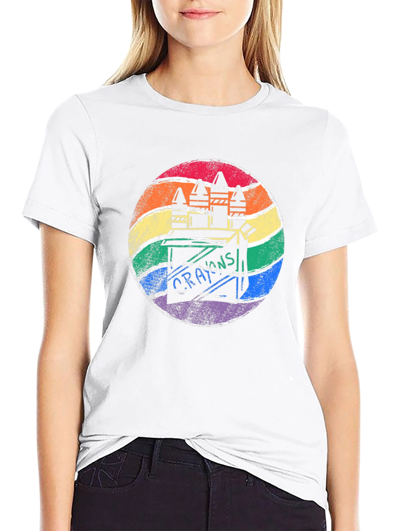 Black Retro Rainbow Crayon Box T-Shirt view 9