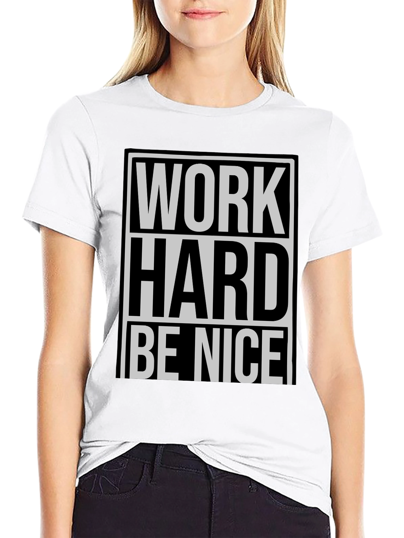 Black Work Hard Be Nice Graphic Tee - Black Casual T-Shirt view 9