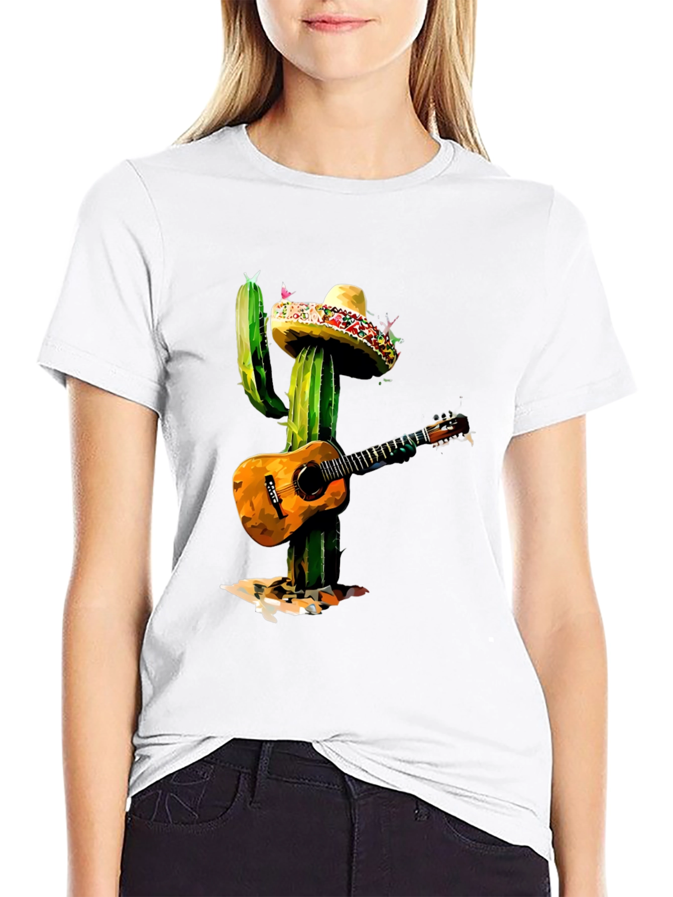 Black Cactus Mariachi T-Shirt - Guitar Playing Desert Plant Tee view 9