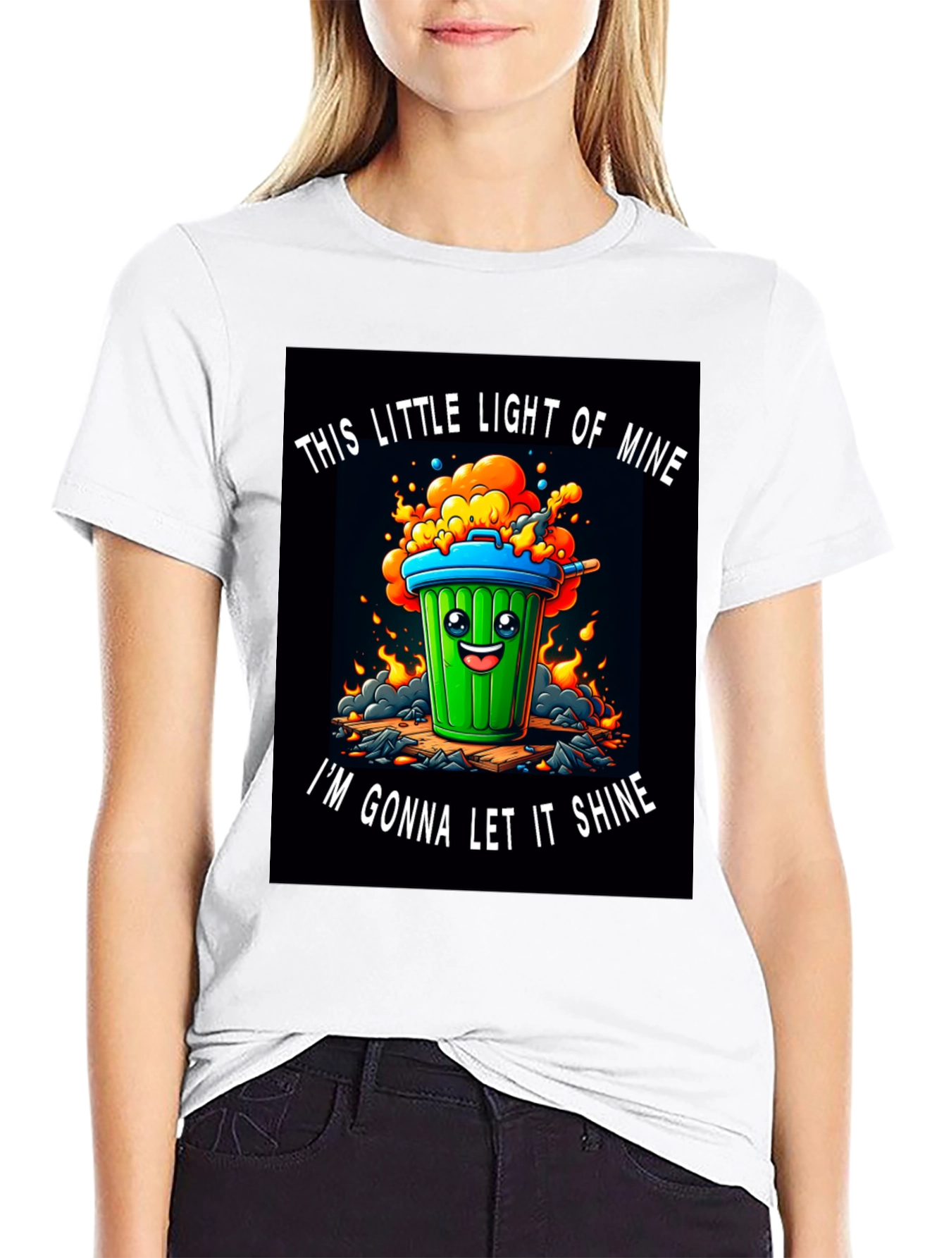 Black Funny Trash Can T-Shirt - Let it Shine! view 9