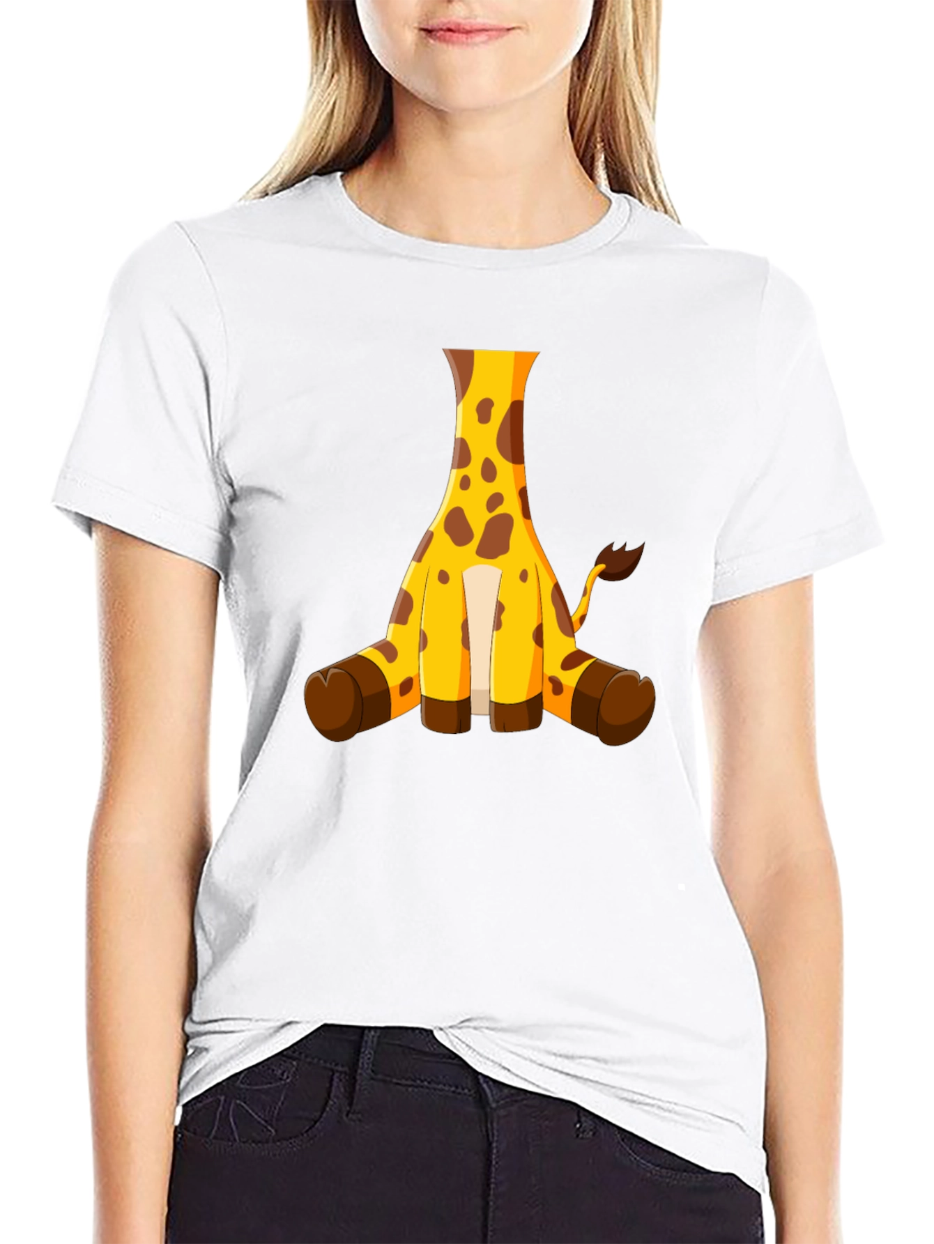Black Giraffe Cartoon Black T-Shirt view 9