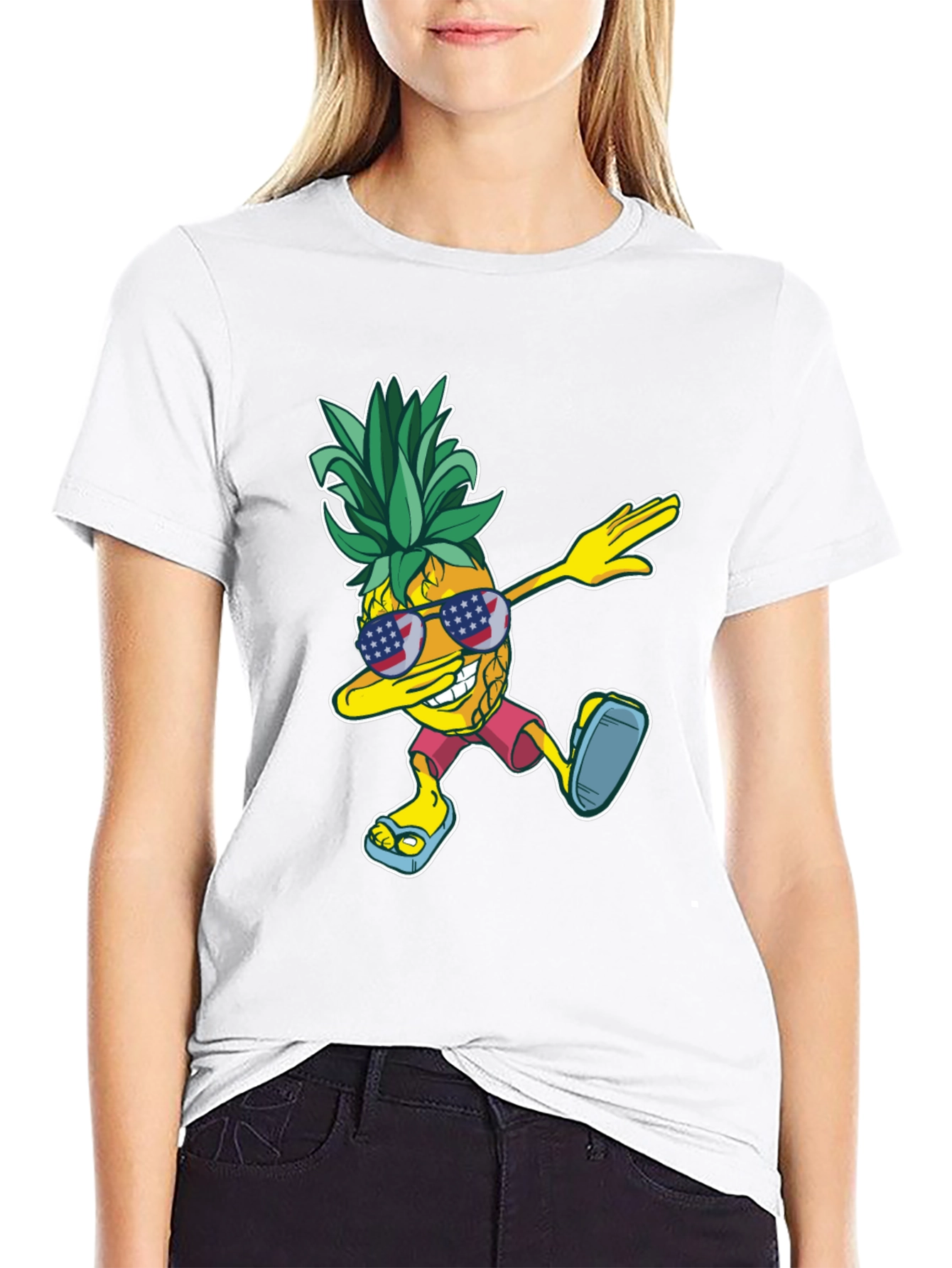 Black Dabbing Pineapple Graphic Tee - Patriotic Summer Style view 9
