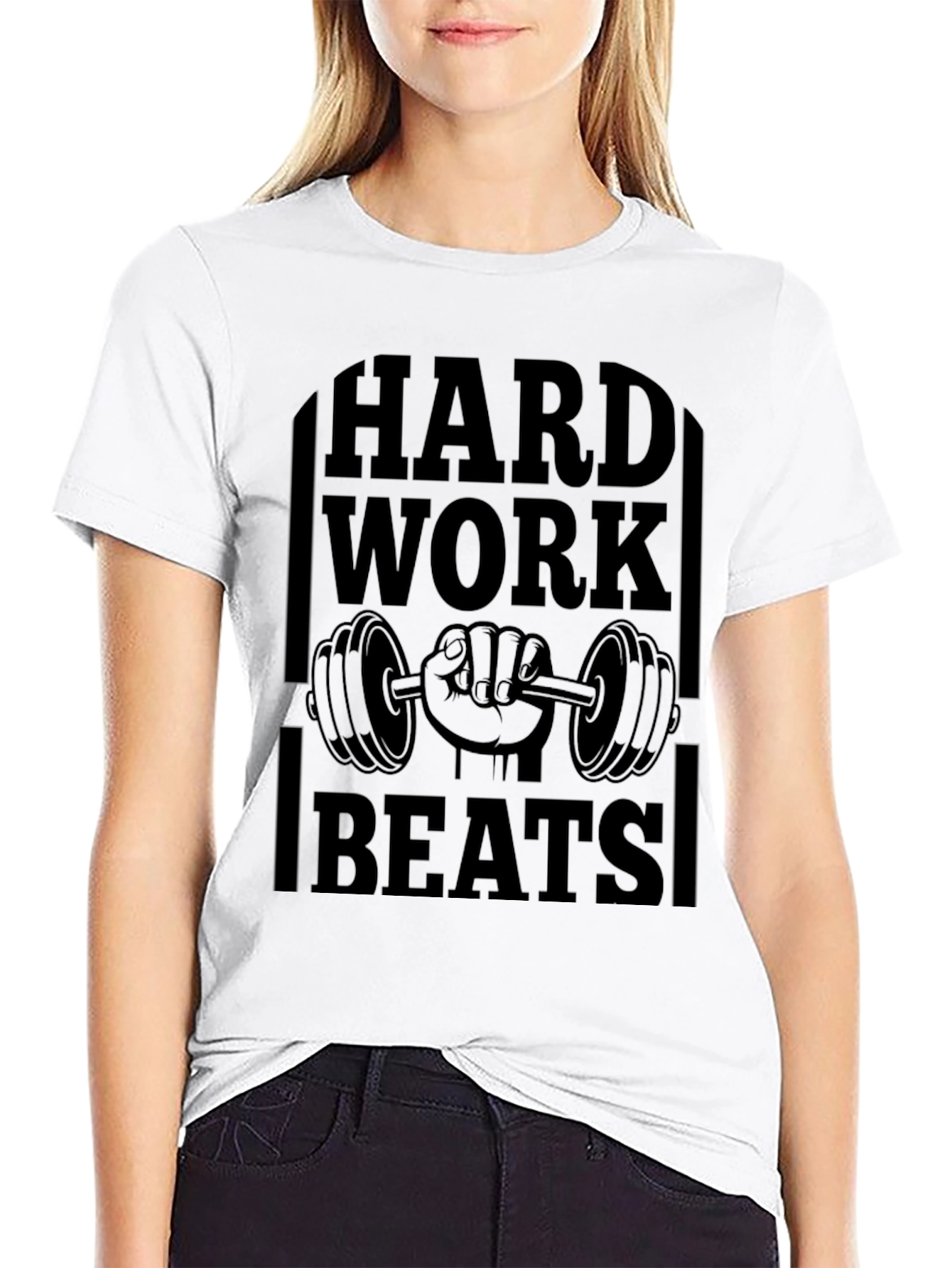 Black Hard Work Beats All Gym T-Shirt view 9