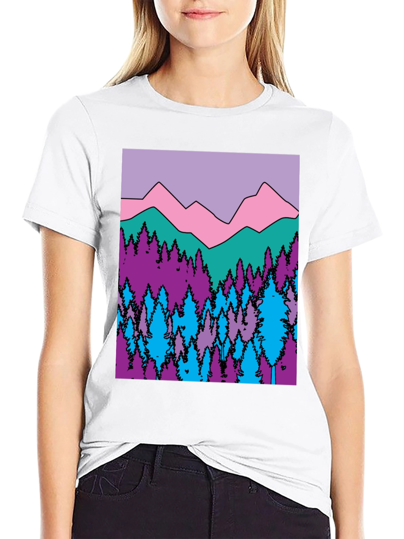 Black Mountains & Trees Graphic T-Shirt - Colorful Nature Design view 9