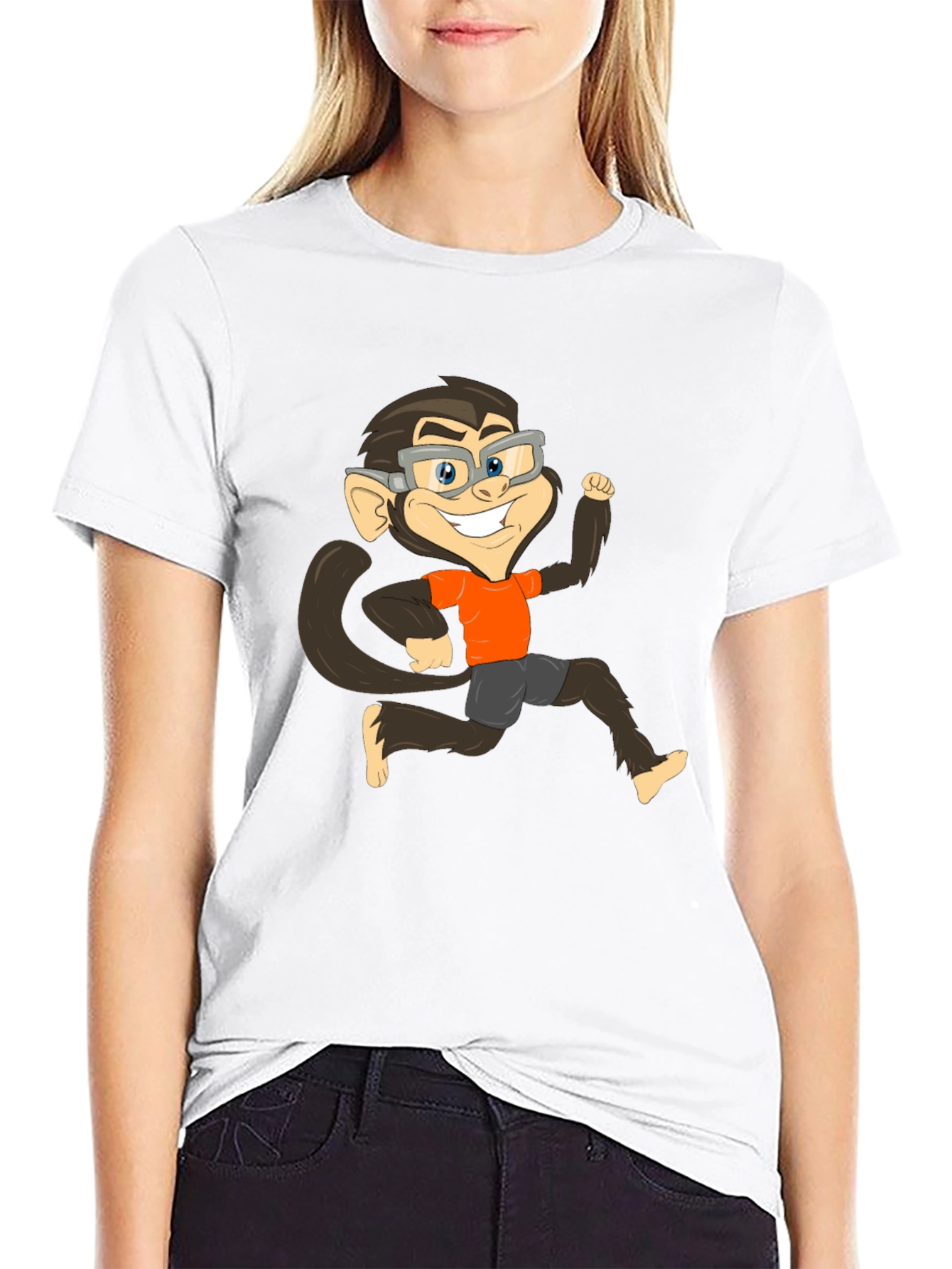 Black Monkey Cartoon Graphic T-Shirt view 9
