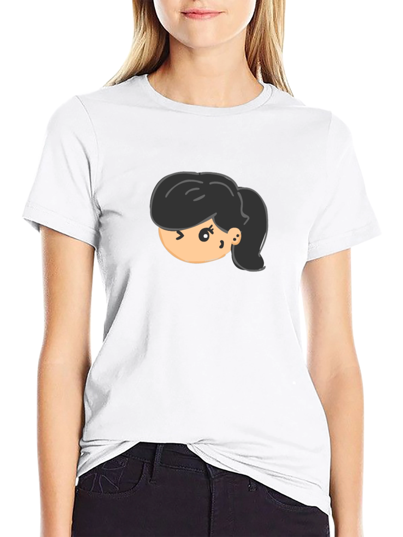 Black Cartoon Girl Graphic Tee - Unisex Black T-Shirt view 9