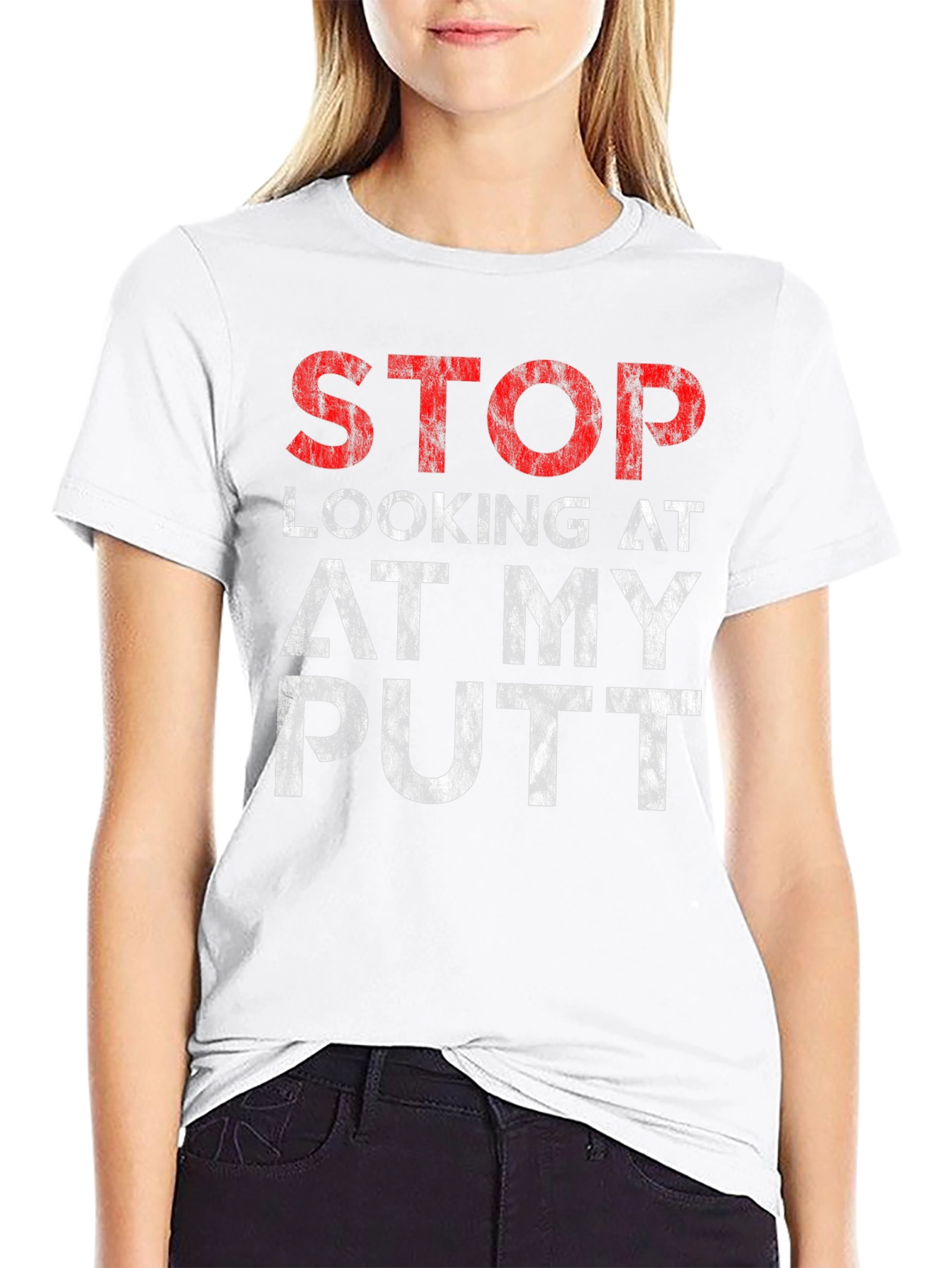 Black Stop Looking At My Putt Graphic T-Shirt view 9
