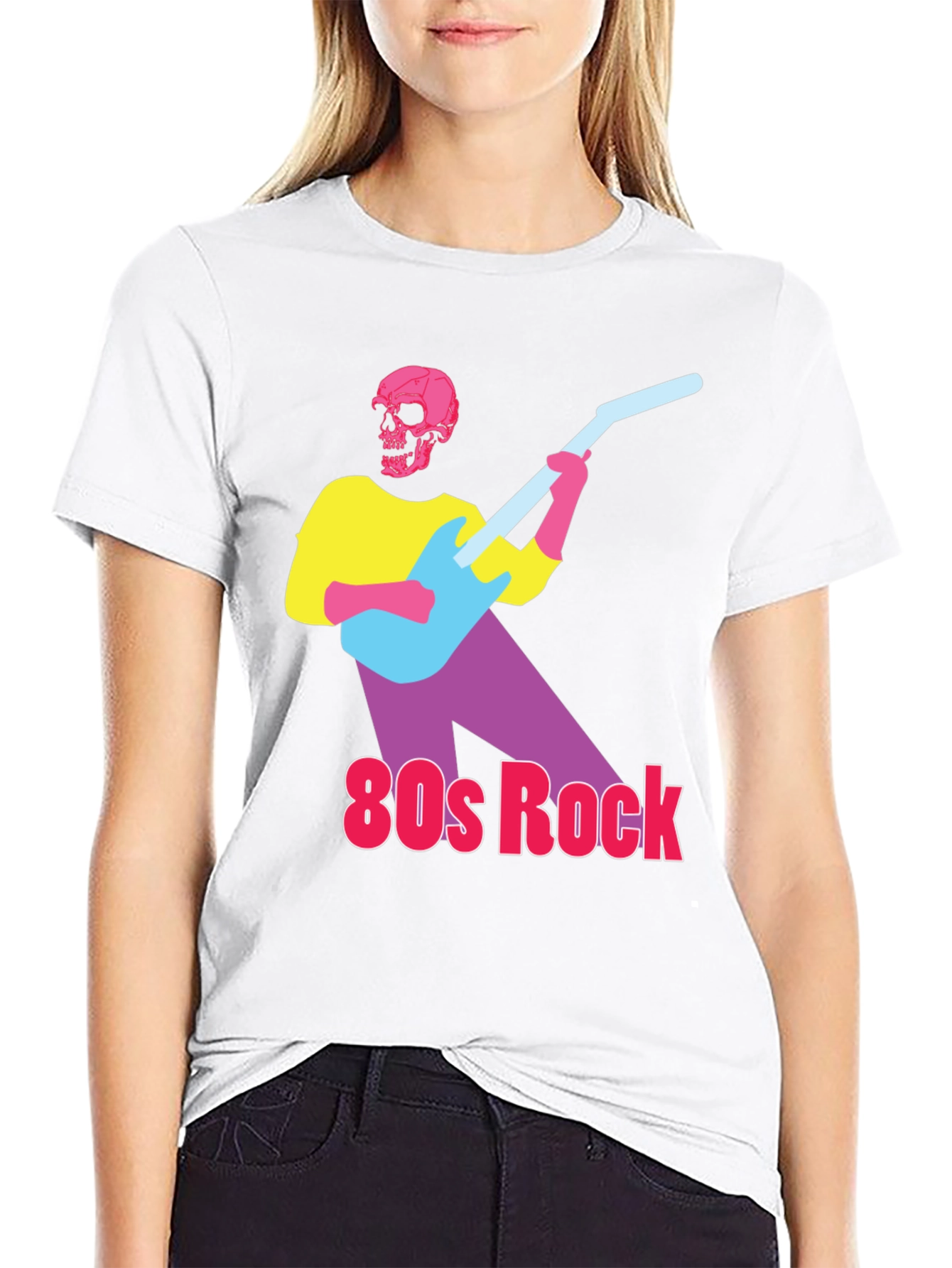 Black 80s Rock Skeleton Guitarist Graphic Tee view 9