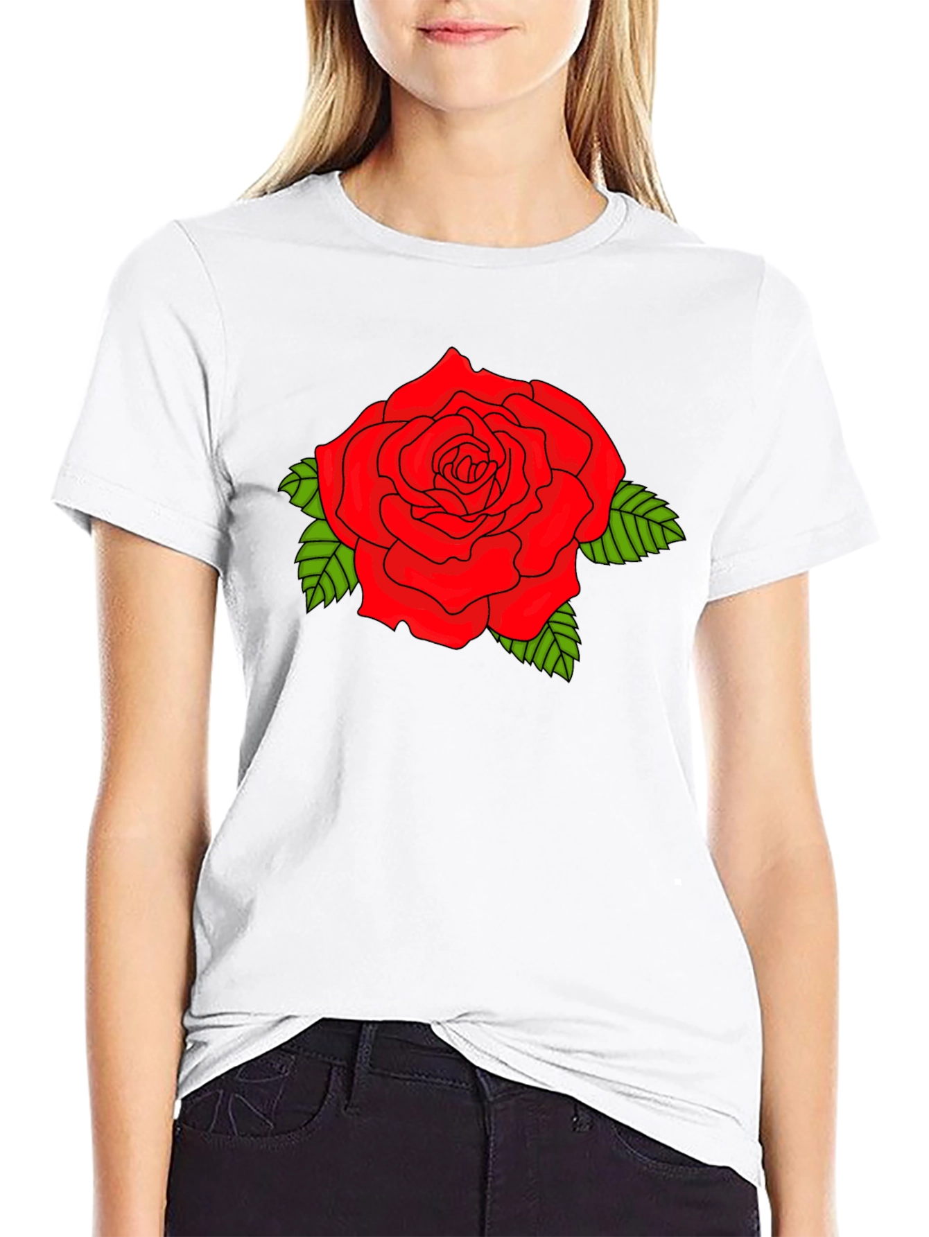 Black Bold Red Rose Graphic Black T-Shirt view 9