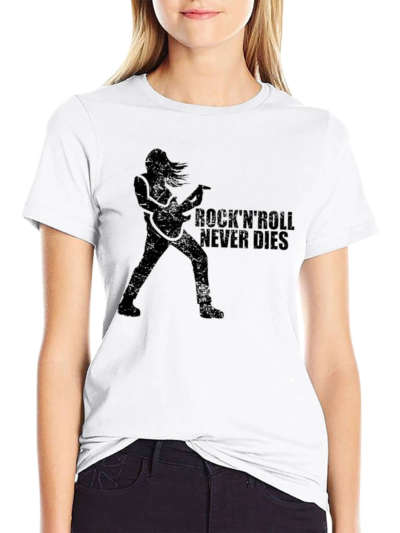 Black Rock'n'Roll Never Dies T-Shirt - Black Graphic Tee view 9