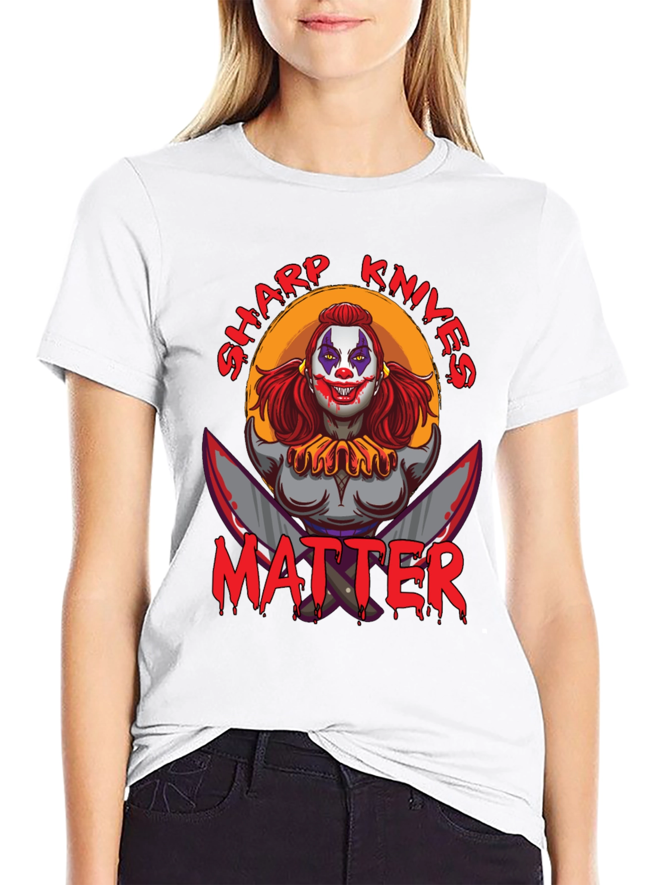 Black Sharp Knives Matter Graphic T-Shirt - Horror Clown Tee view 9