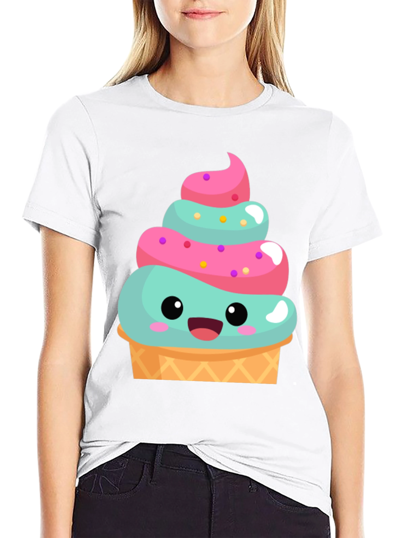 Black Cute Ice Cream Cone Graphic Tee - Fun Summer Shirt view 9