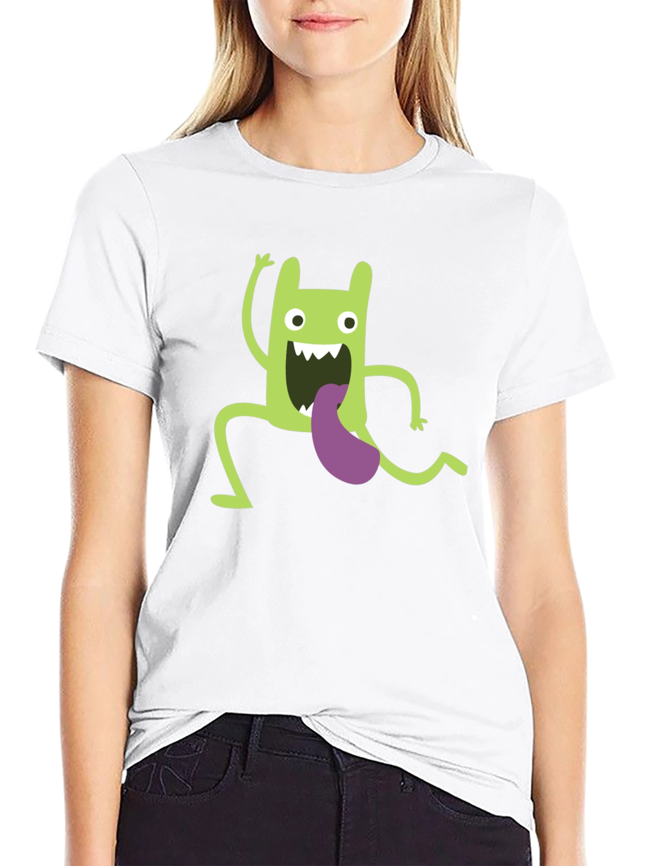 Black Funny Green Monster Graphic T-Shirt view 9