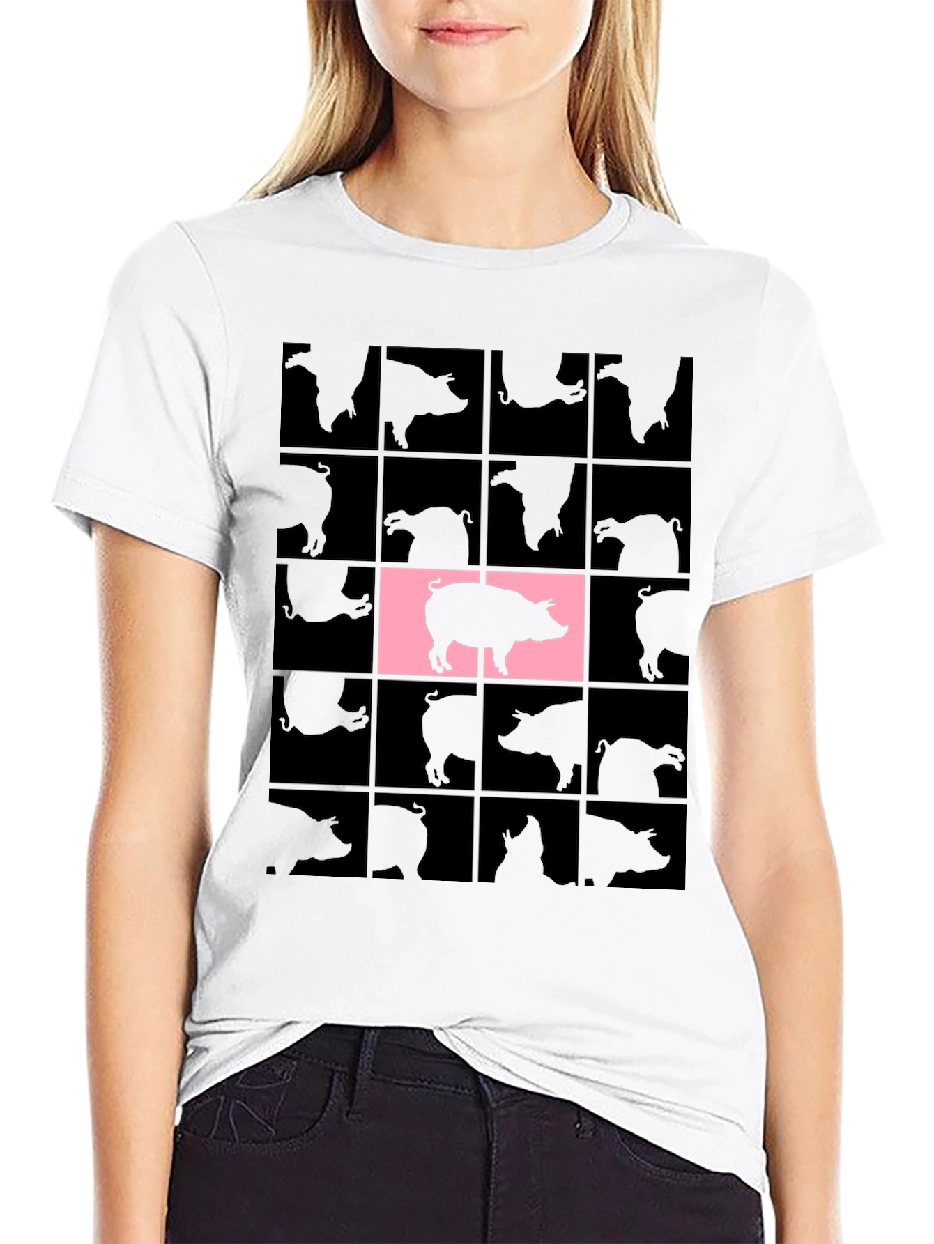 Black Pig Grid T-Shirt - Unique Graphic Tee view 9