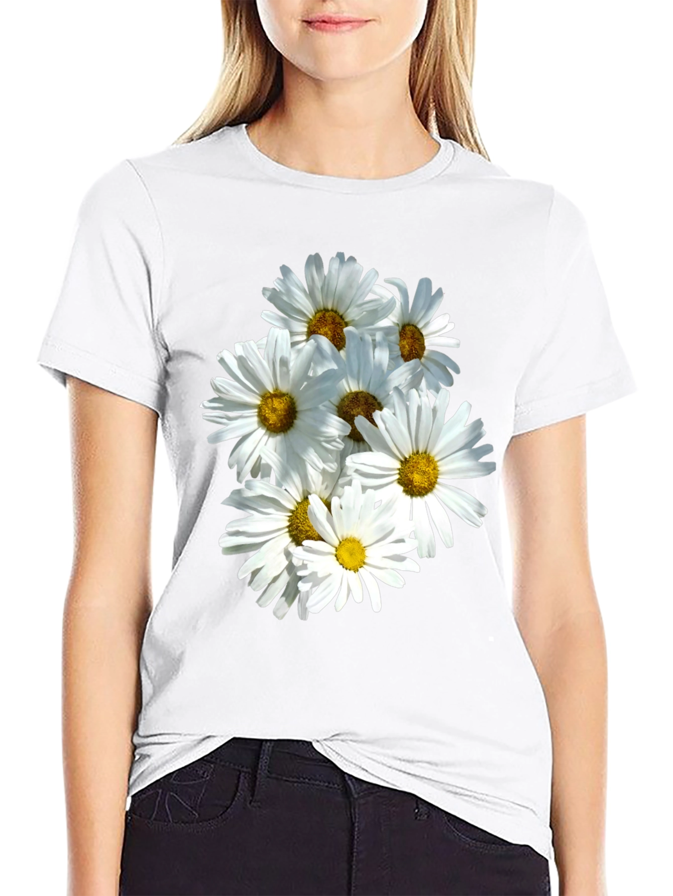 Black Daisy Flower T-Shirt - Black Cotton Graphic Tee view 9