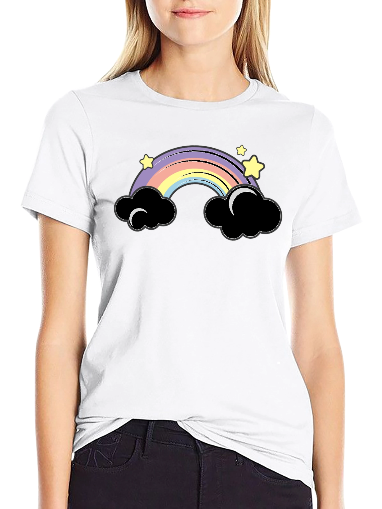 Black Rainbow Clouds Graphic Tee - Unisex Black T-Shirt view 9
