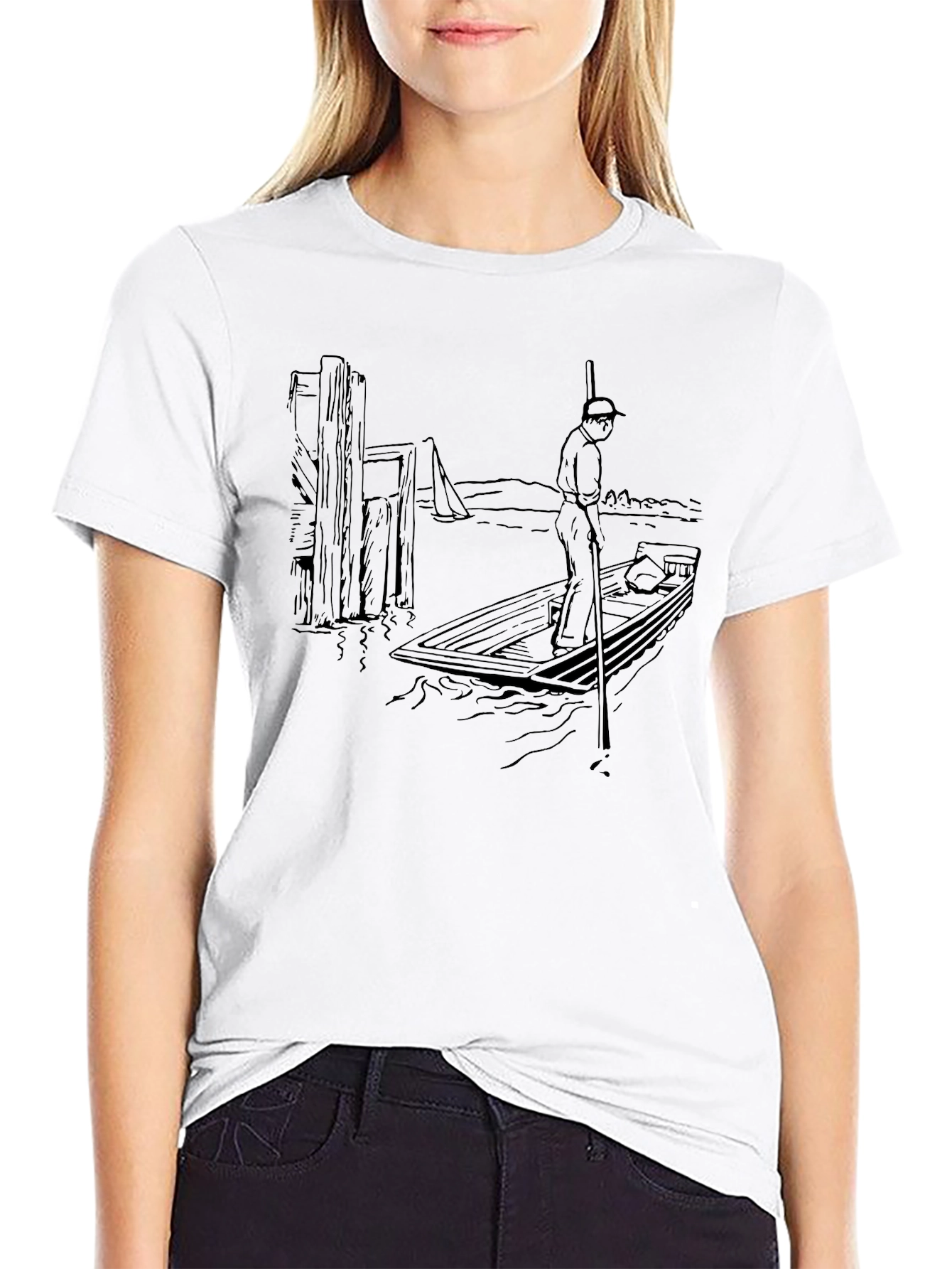 Black Vintage Boating Scene Graphic T-Shirt view 9
