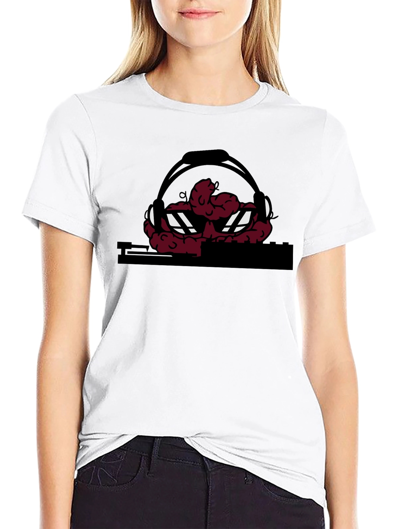 Black DJ Brain Graphic T-Shirt - Unique Design view 9