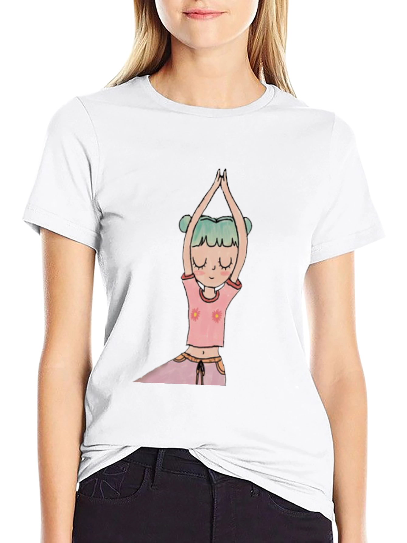 Black Yoga Girl Graphic Tee - Black Cotton Blend view 9