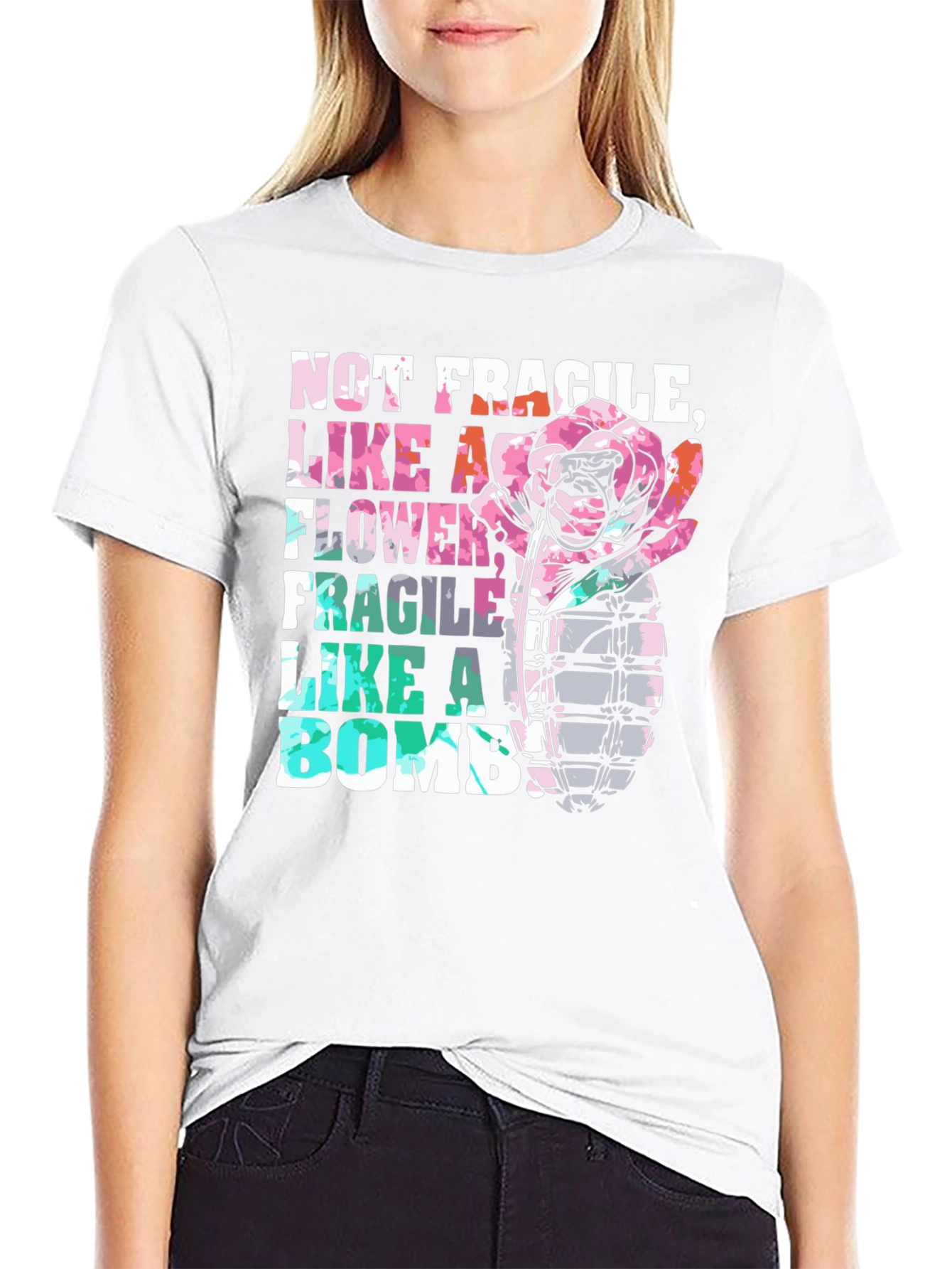 Black Not Fragile Like a Flower Bomb Graphic Tee view 9