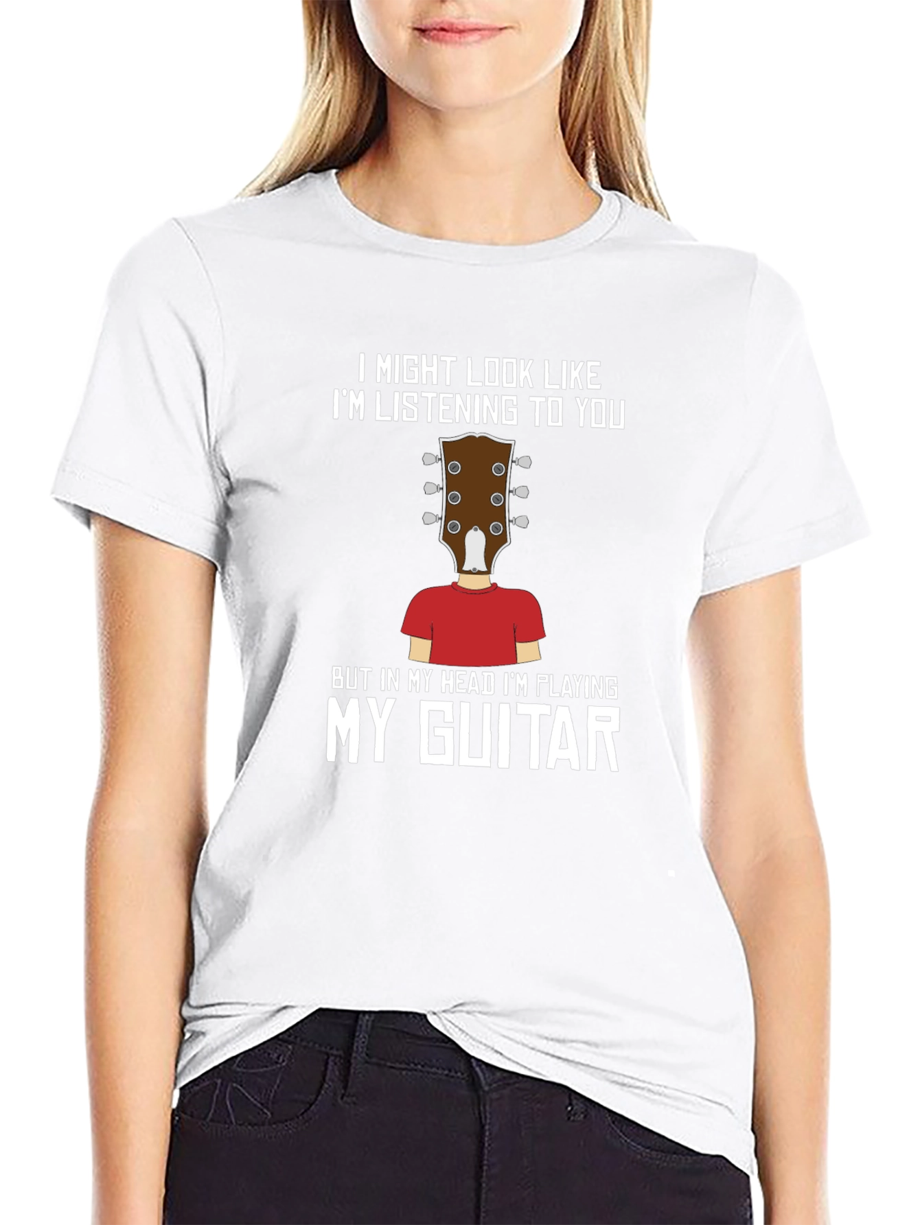 Black I'm Playing My Guitar Funny T-Shirt view 9