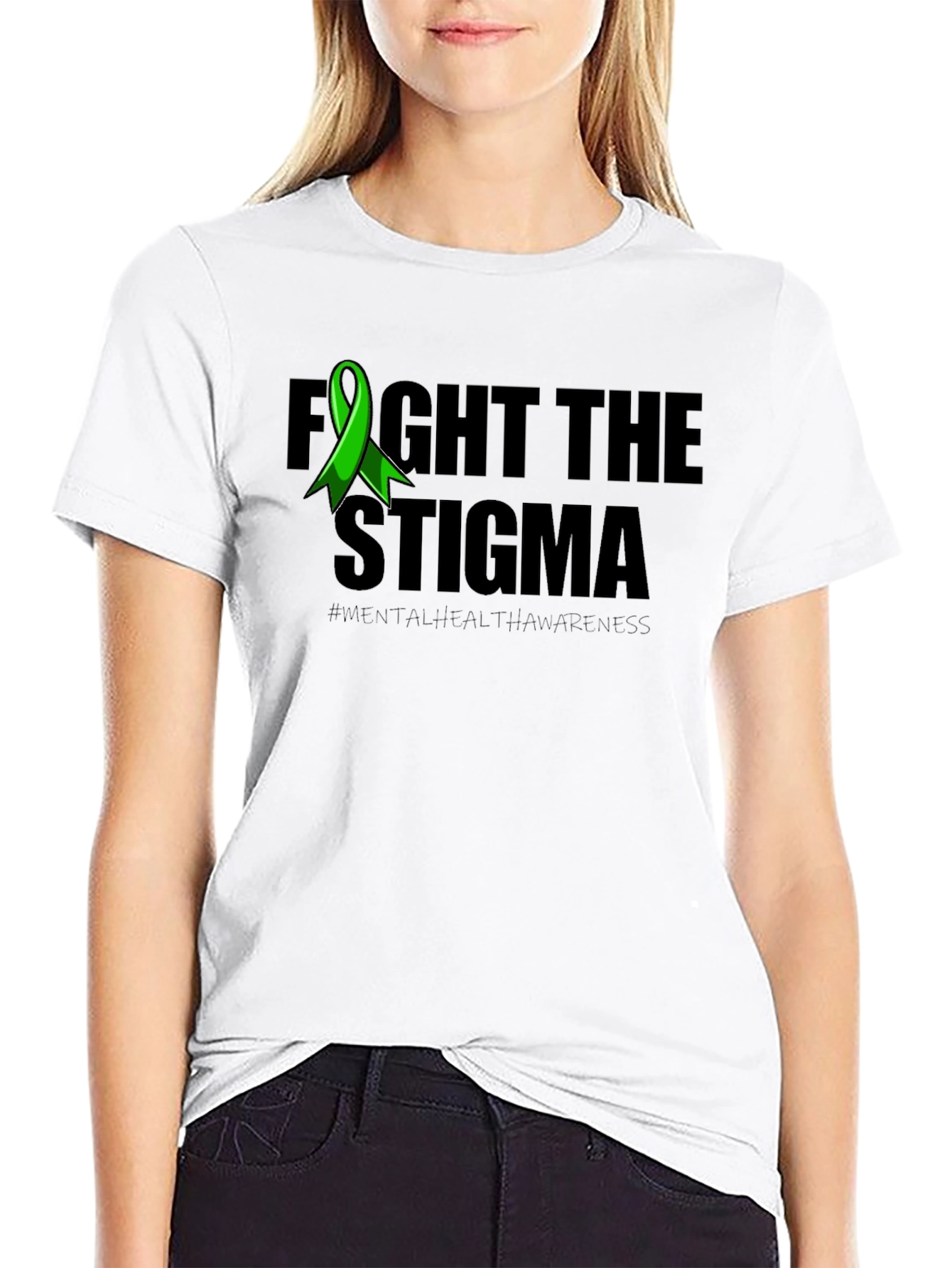 Black Fight the Stigma Mental Health Awareness T-Shirt view 9