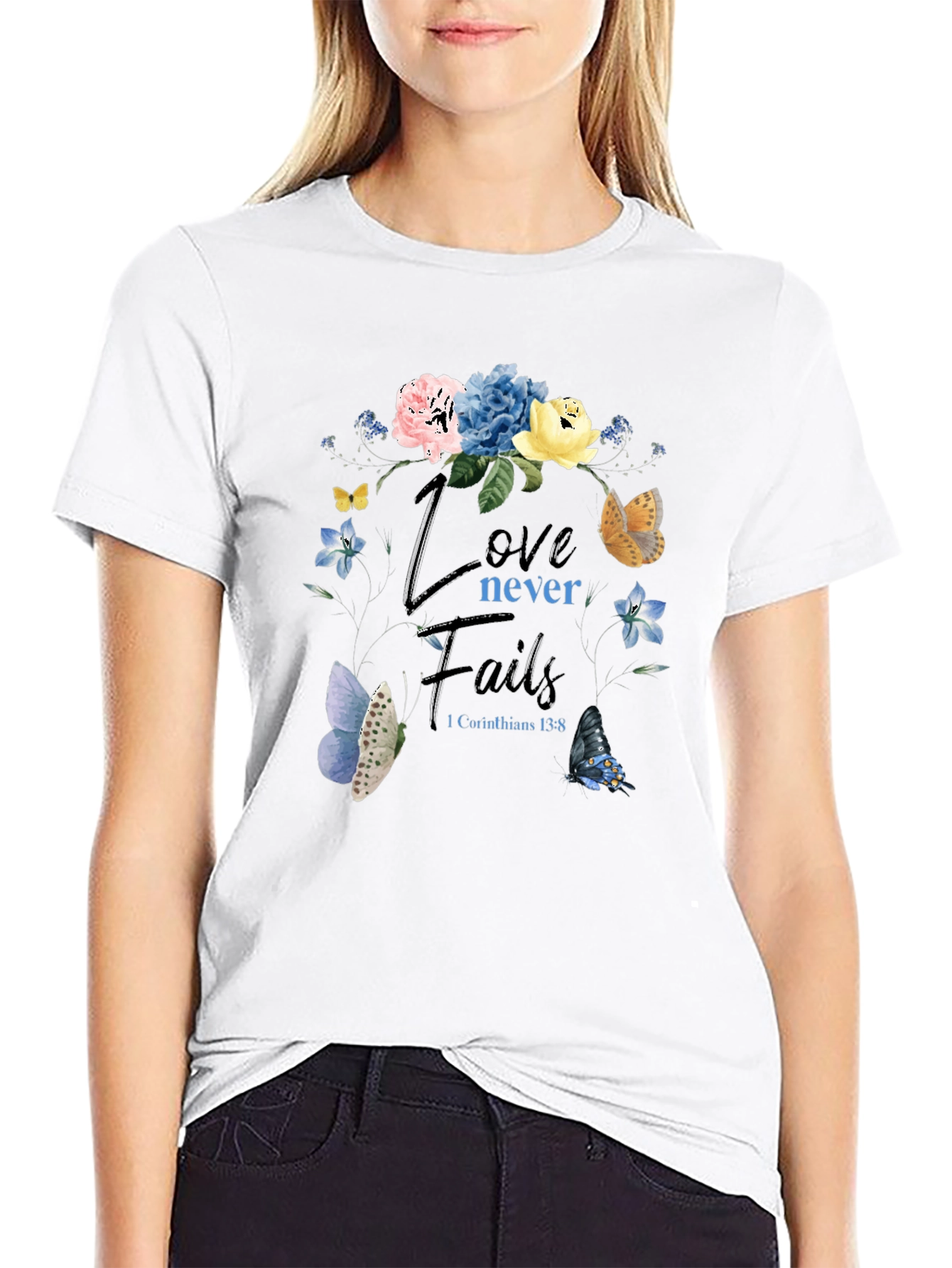 Black Love Never Fails Floral Butterfly T-Shirt view 9