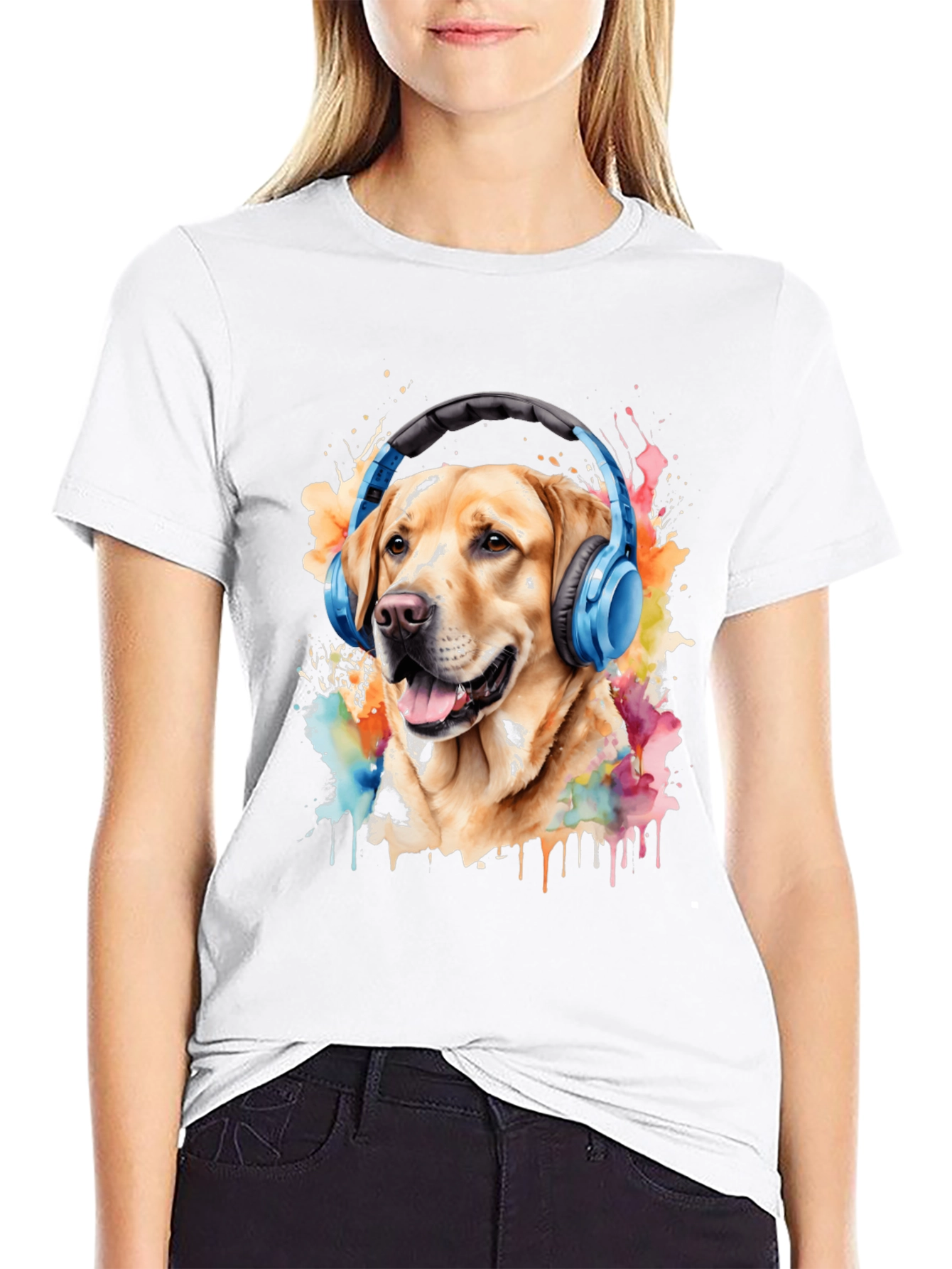 Black Dog with Headphones Graphic Tee - Men's Black T-Shirt view 9