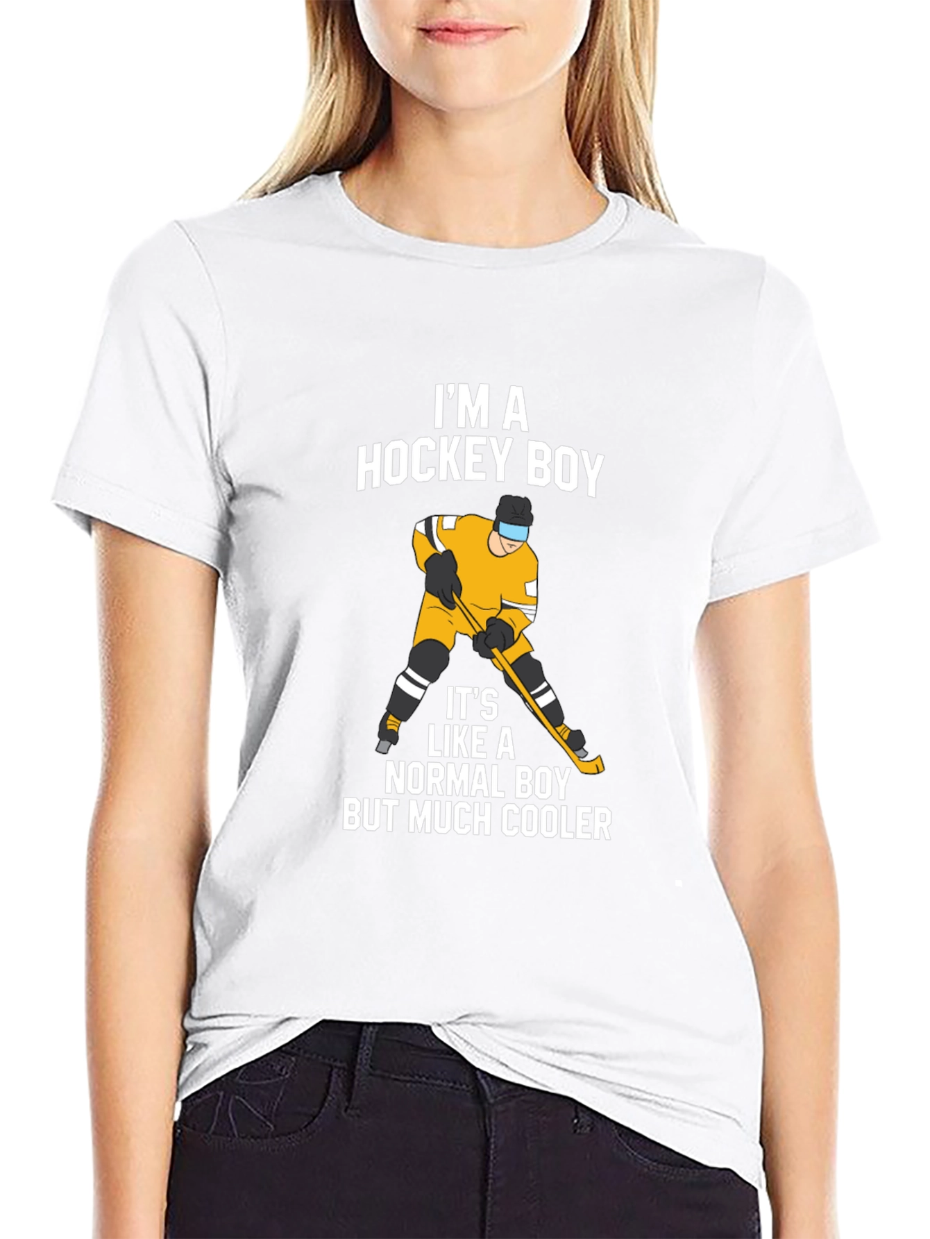 Black I'm A Hockey Boy T-Shirt - Black Cotton Tee view 9