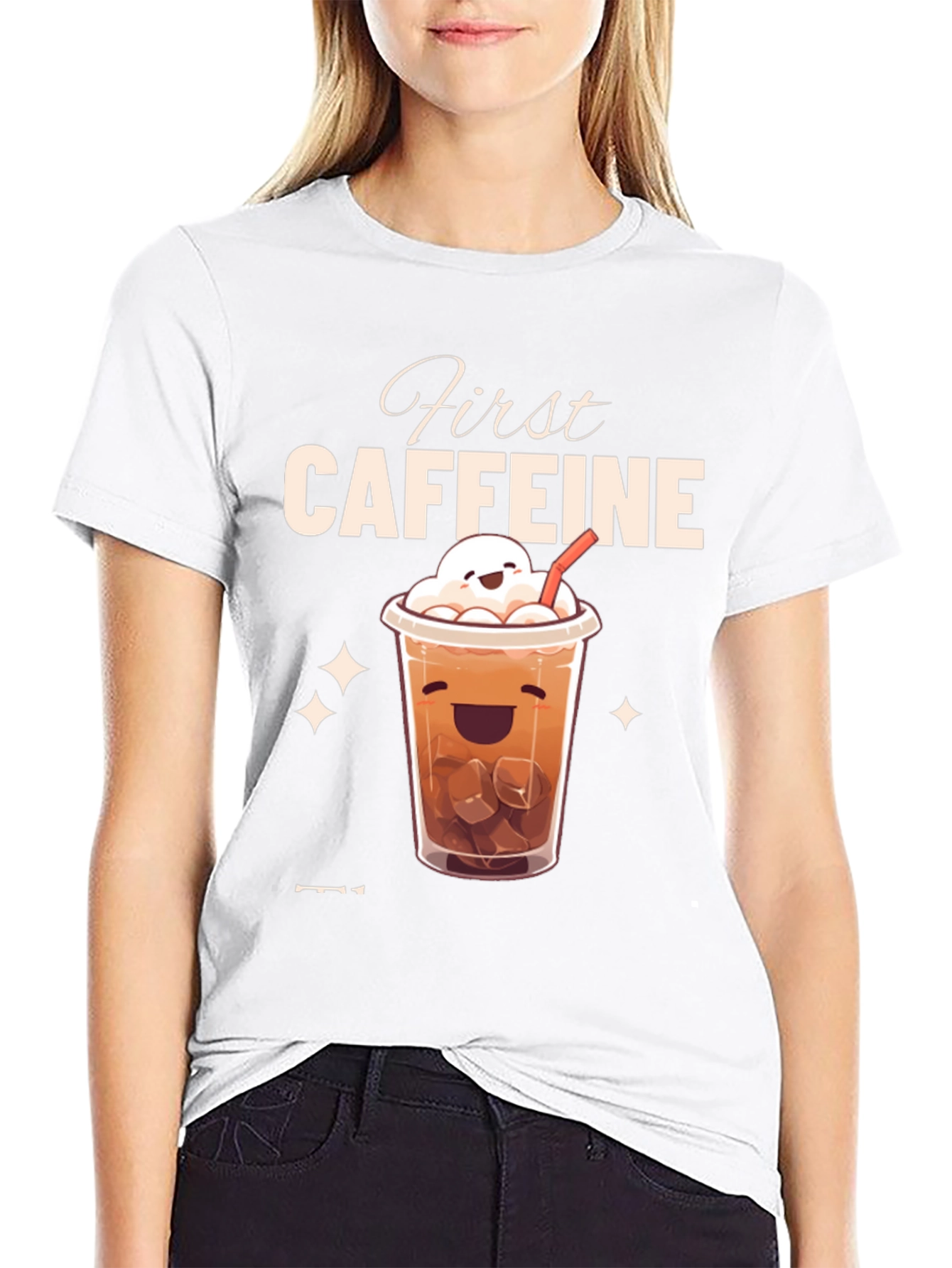 Black First Caffeine Kawaii Iced Coffee T-Shirt view 9