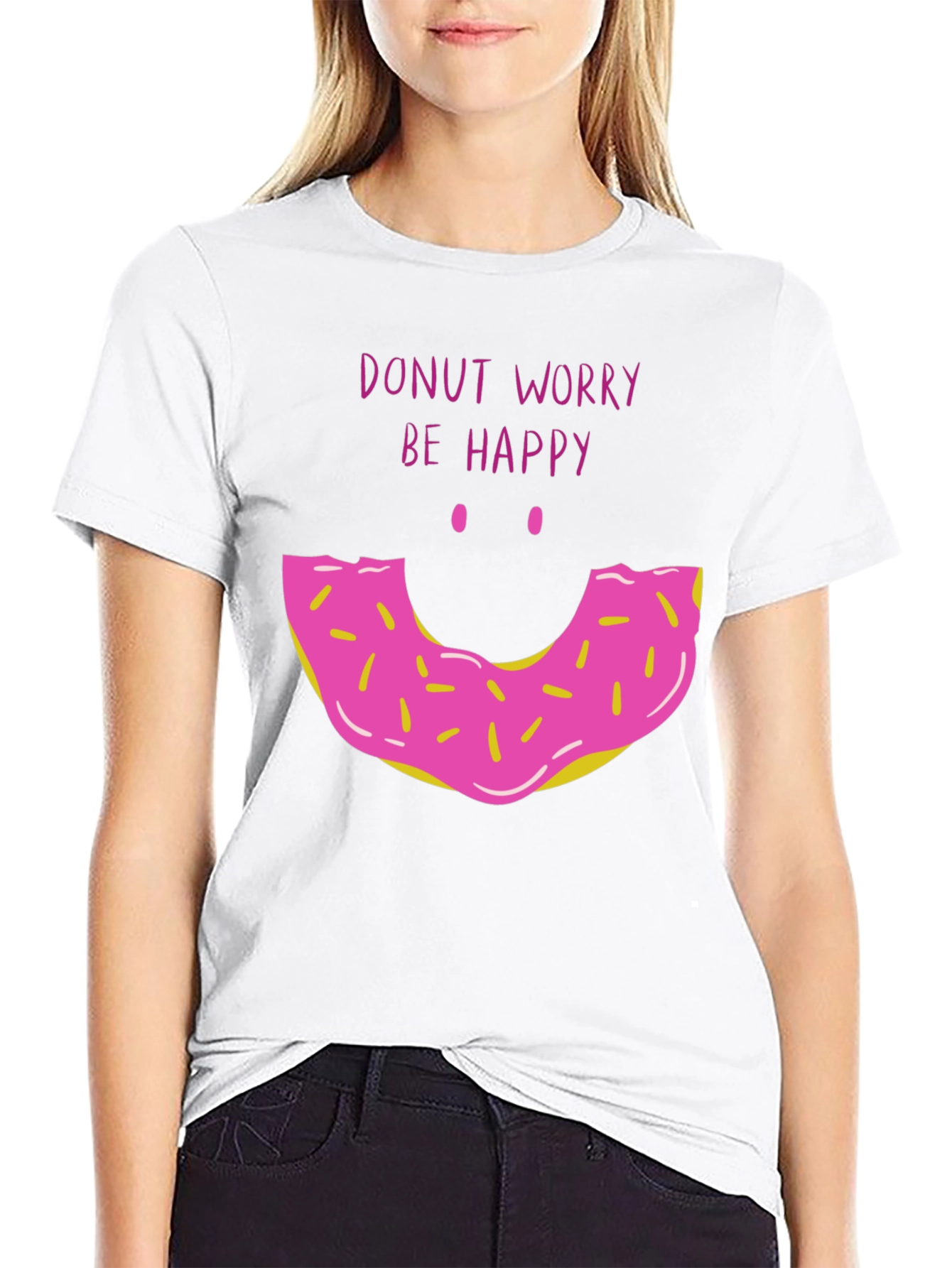 Black Donut Worry Be Happy Graphic T-Shirt view 9