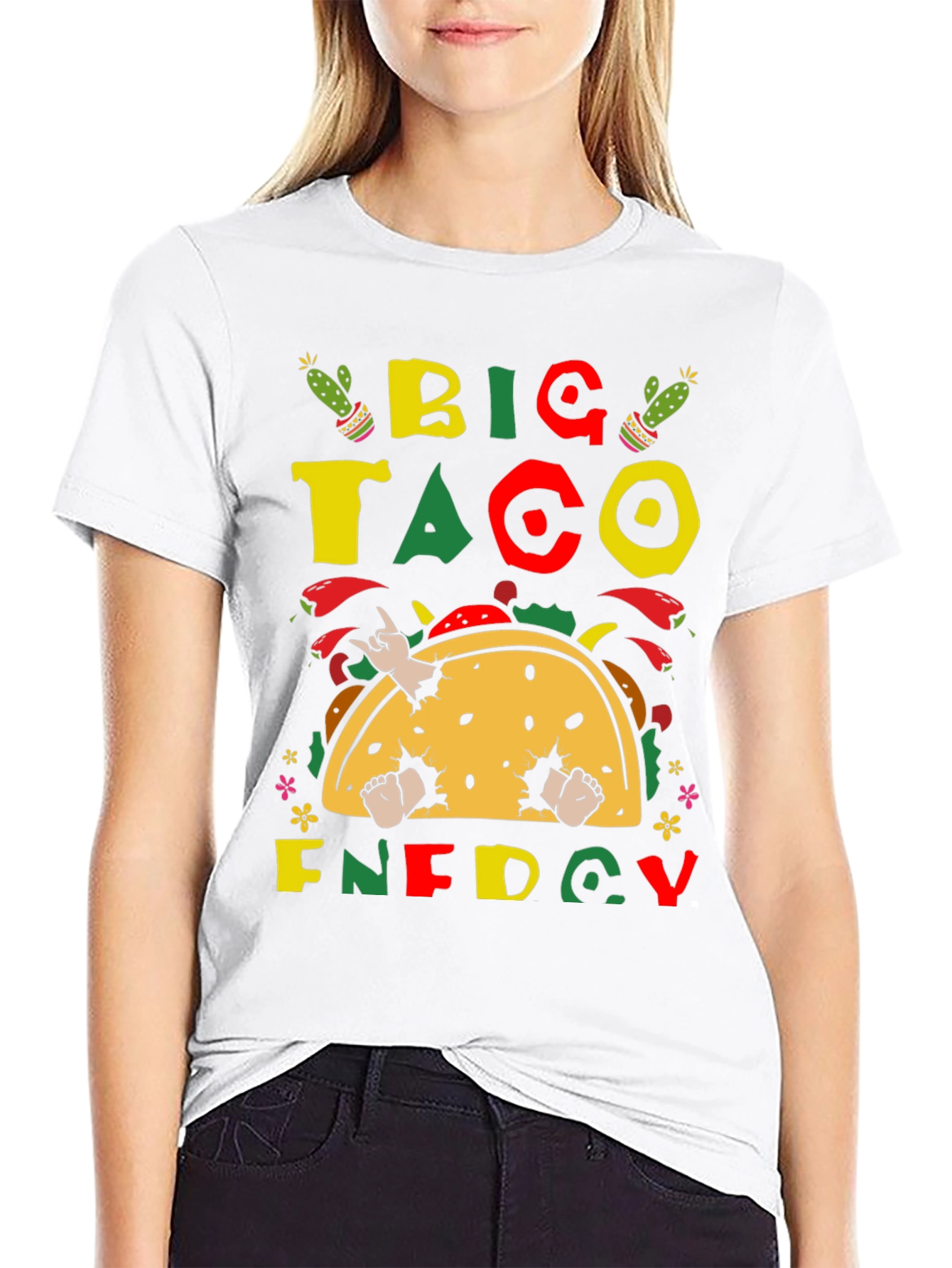 Black Big Taco Energy Graphic T-Shirt - Fun Foodie Tee view 9