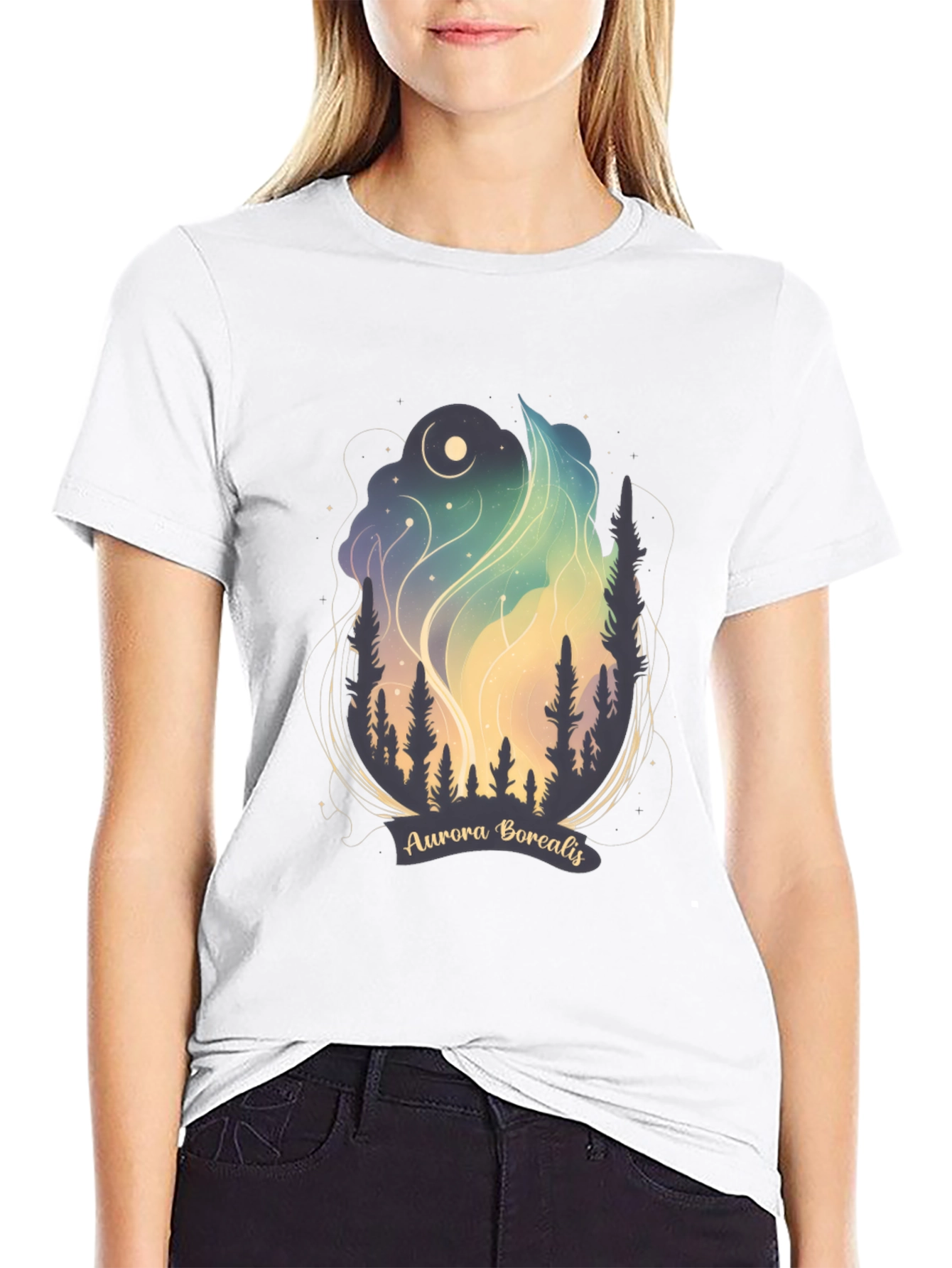 Black Aurora Borealis Graphic Tee - Night Sky T-Shirt view 9
