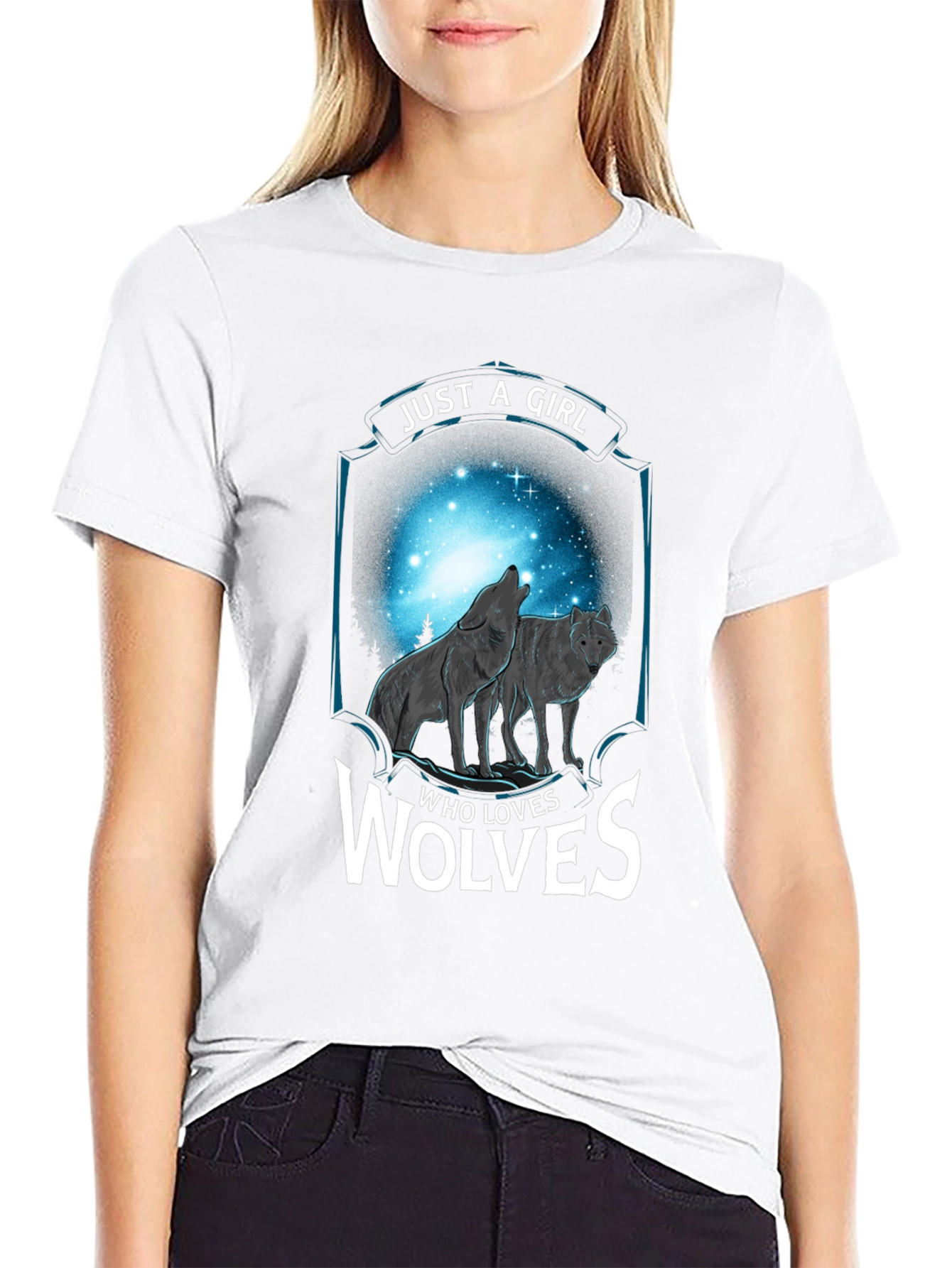 Black Just a Girl Who Loves Wolves T-Shirt view 9