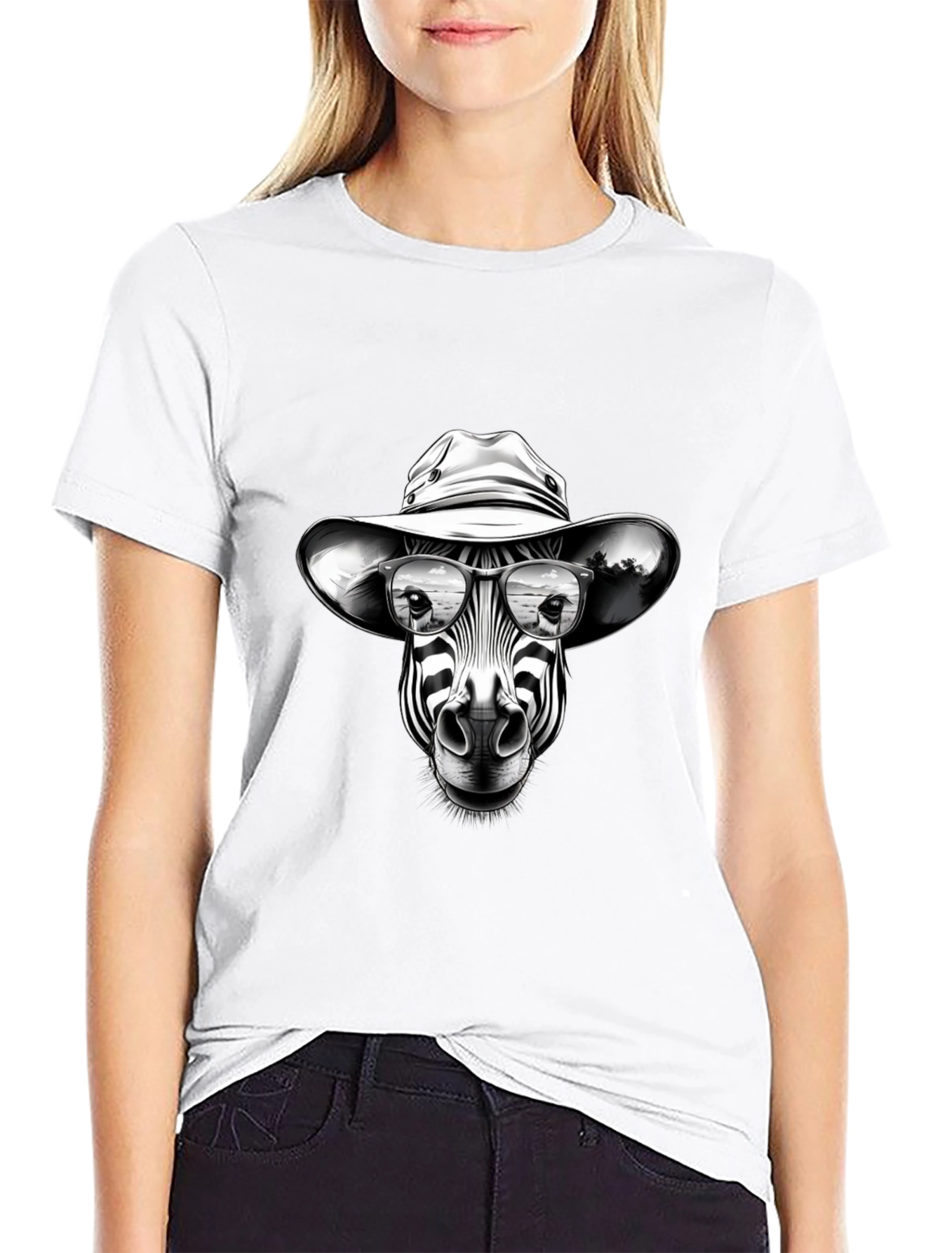 Black Zebra Cowboy Graphic Tee - Black Cotton T-Shirt view 9