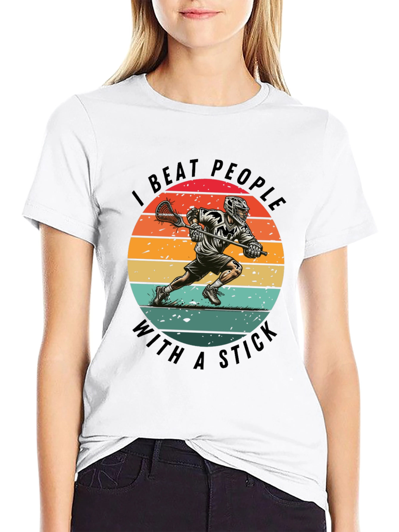 Black Lacrosse T-Shirt - I Beat People With A Stick view 9