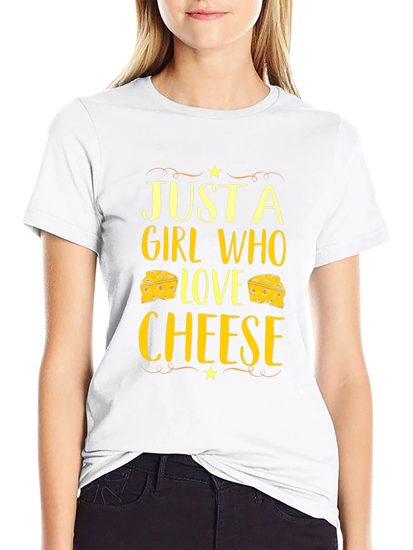 Black Just a Girl Who Loves Cheese Graphic T-Shirt view 9