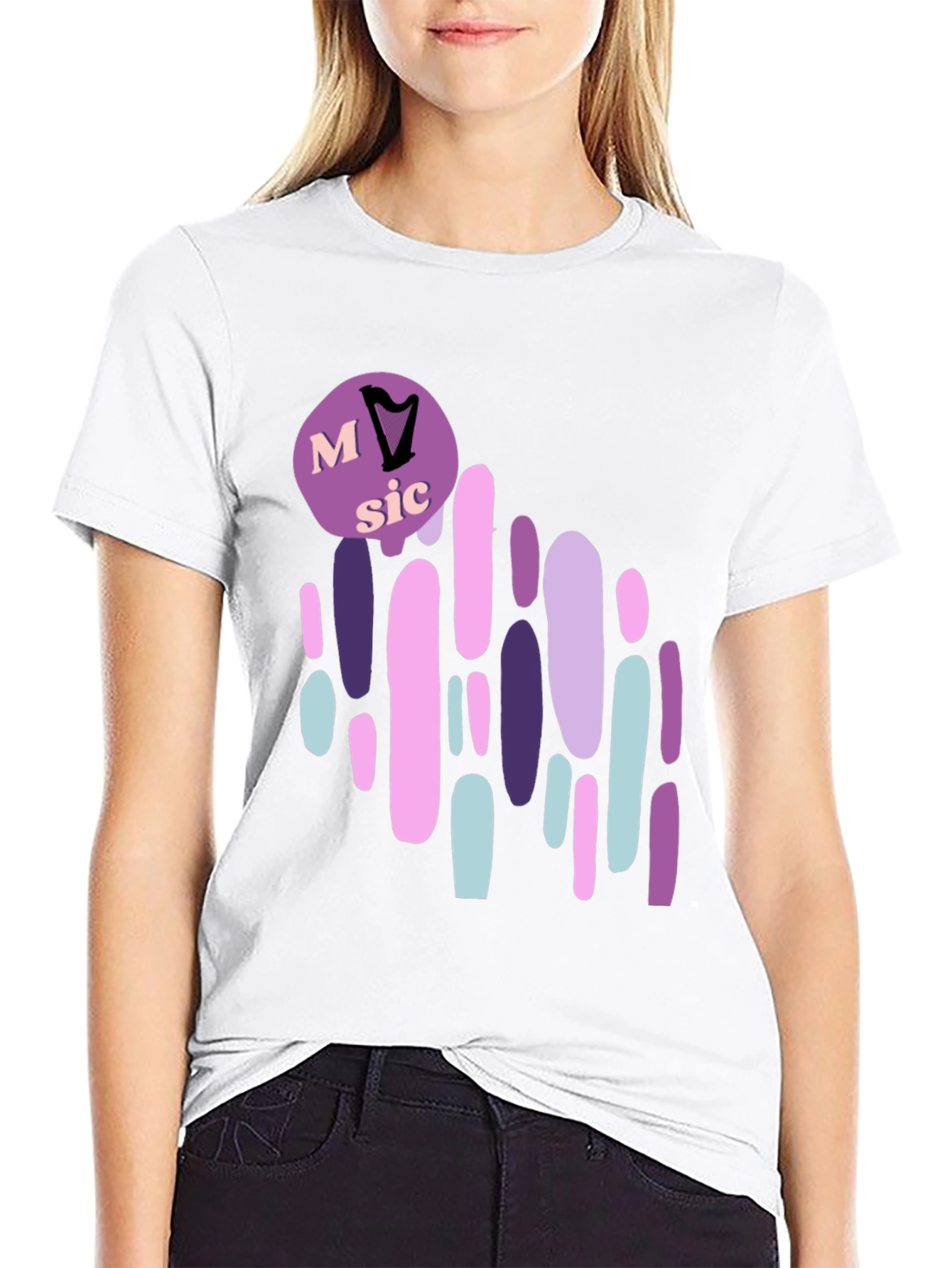Black Music Lover Graphic T-Shirt - Harp Design view 9