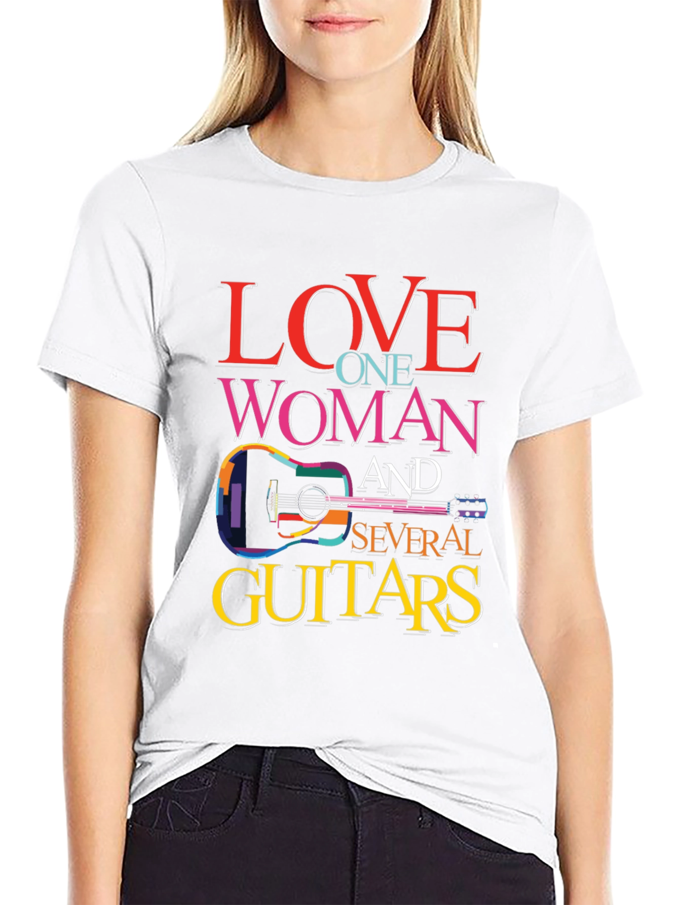 Black Love One Woman and Several Guitars Graphic T-Shirt view 9